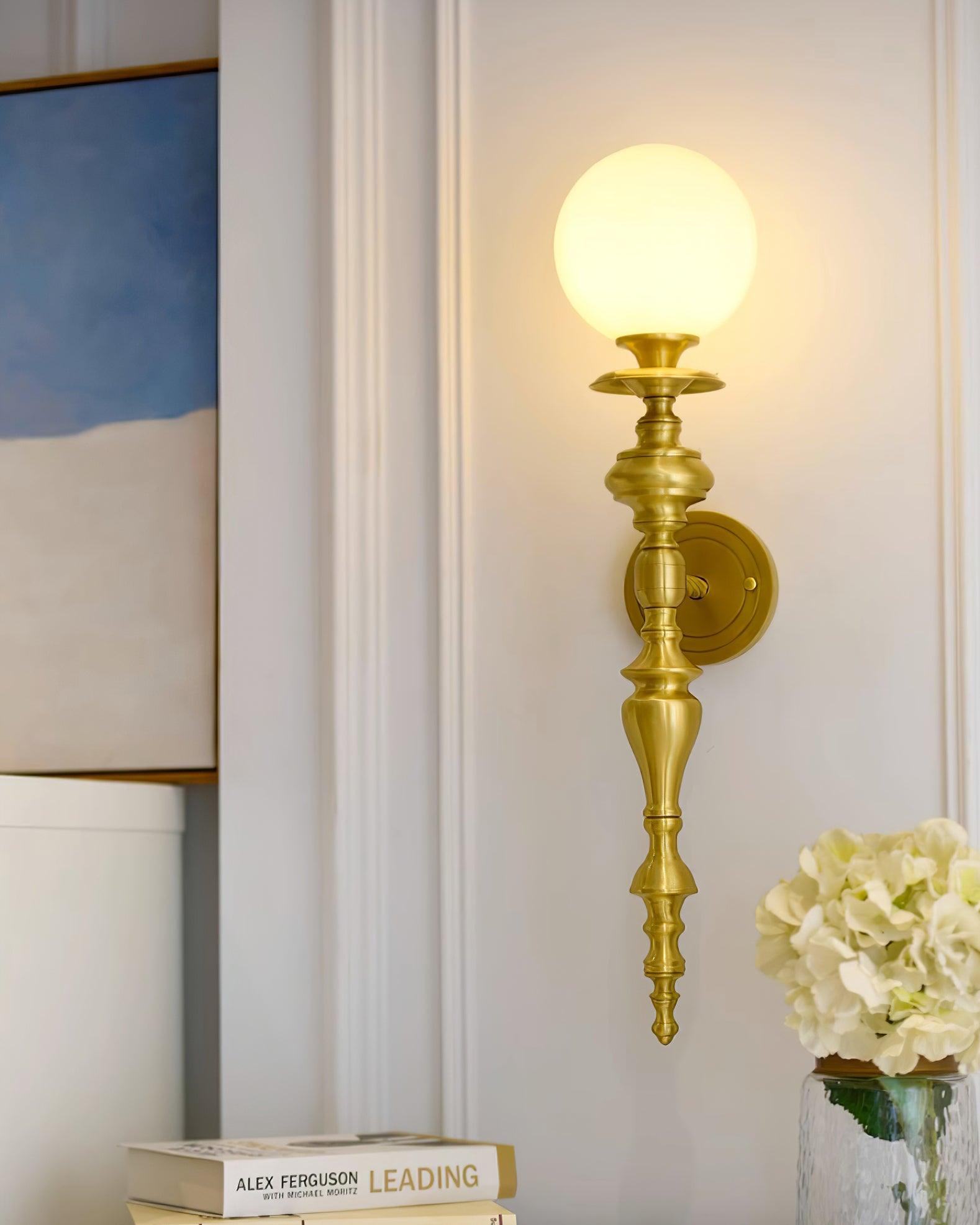 Wall Lamp Sculpted Brass Body Globe Shade Classic Elegant Statement - Letslighting