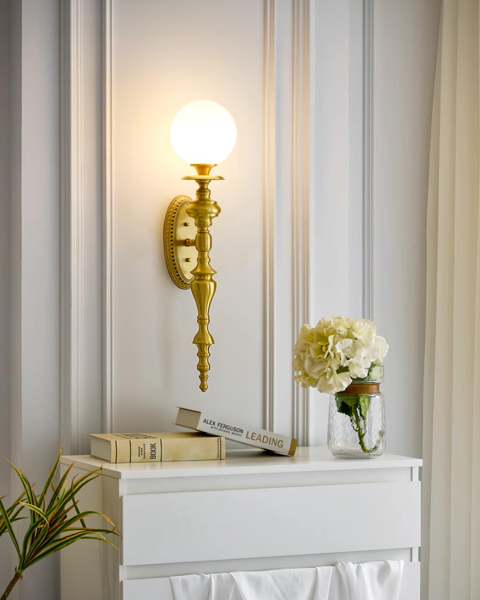 Wall Lamp Sculpted Brass Body Globe Shade Classic Elegant Statement - Letslighting