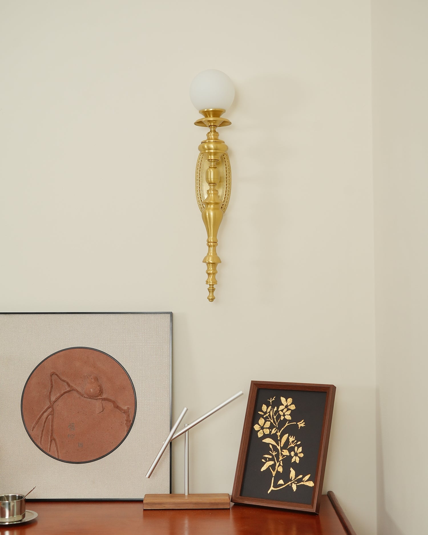 Wall Lamp Sculpted Brass Body Globe Shade Classic Elegant Statement - Letslighting