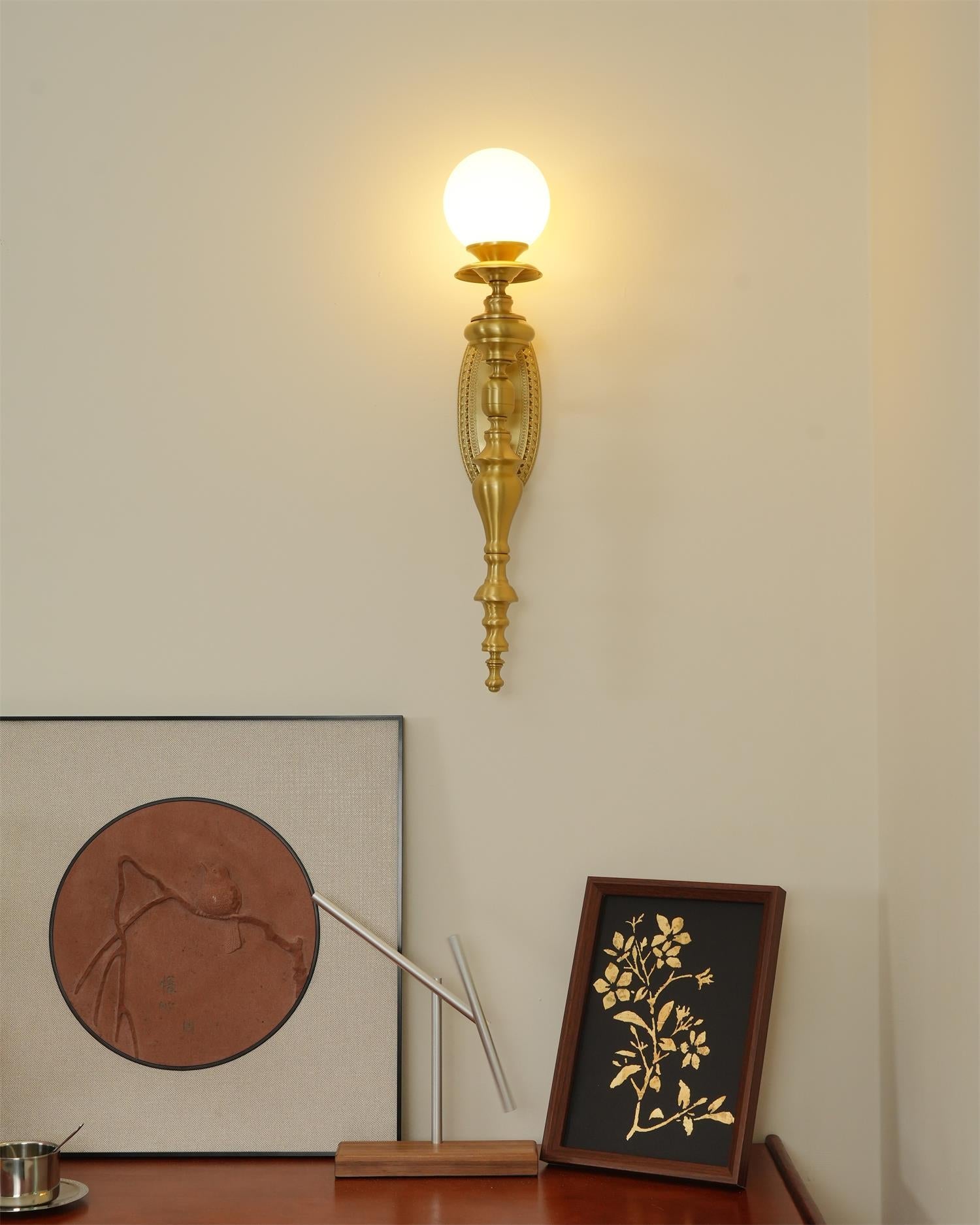 Wall Lamp Sculpted Brass Body Globe Shade Classic Elegant Statement - Letslighting