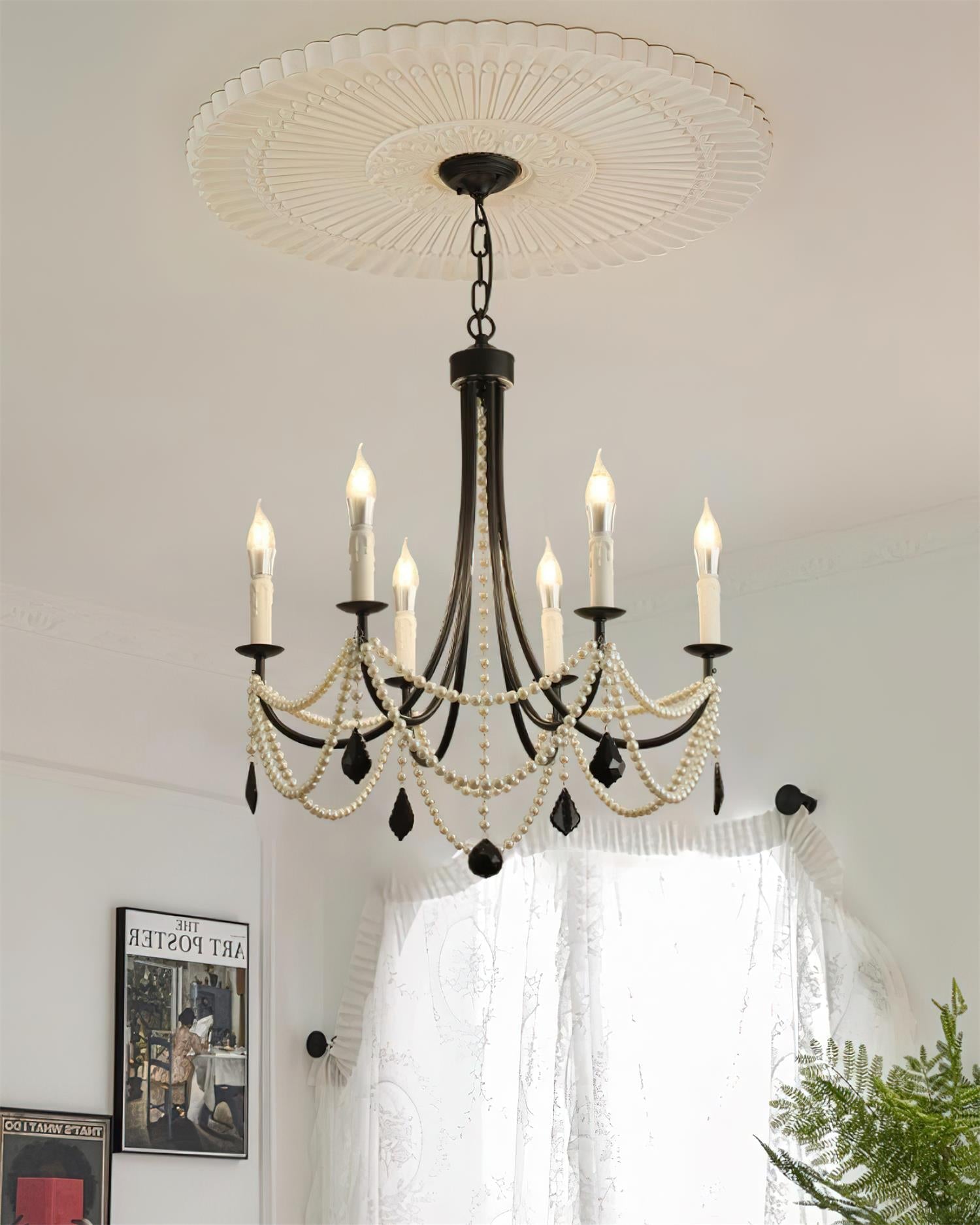 Rococo Chandelier Candle-style Black Crystal drop - Letslighting