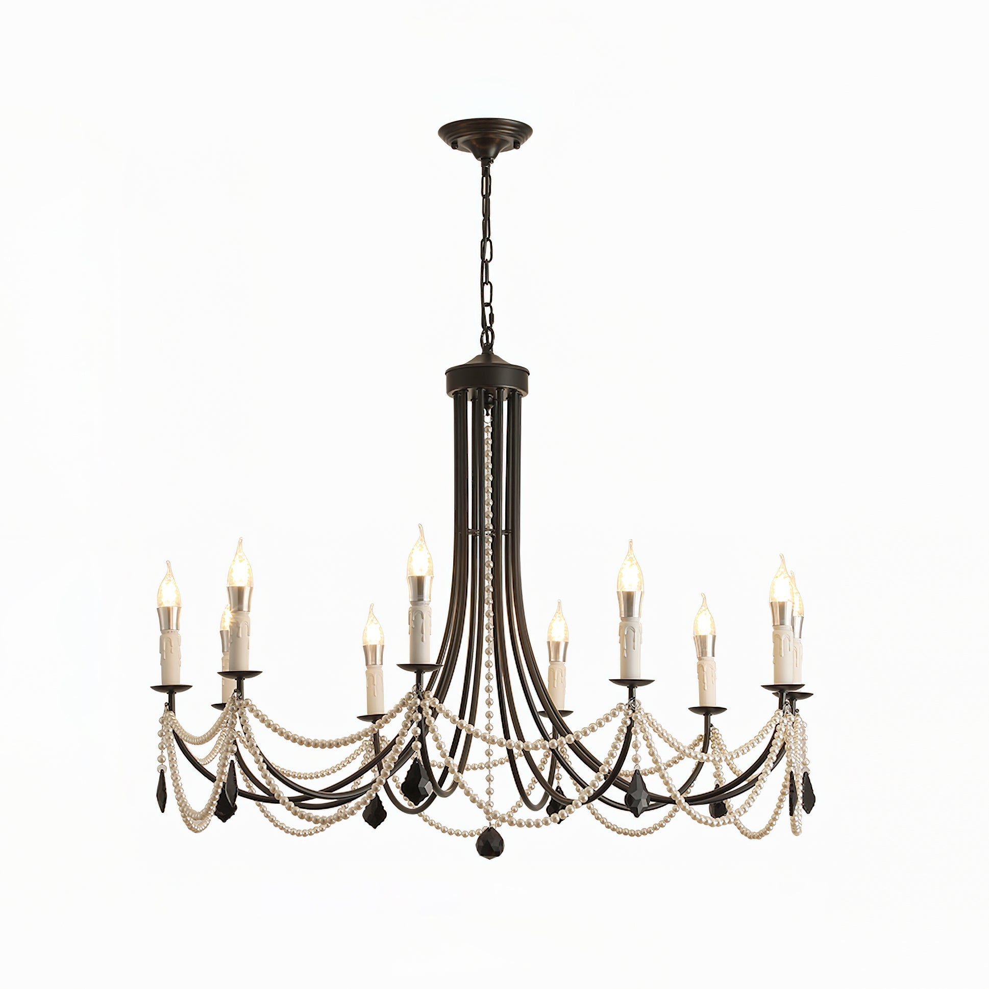 Rococo Chandelier Candle-style Black Crystal drop - Letslighting