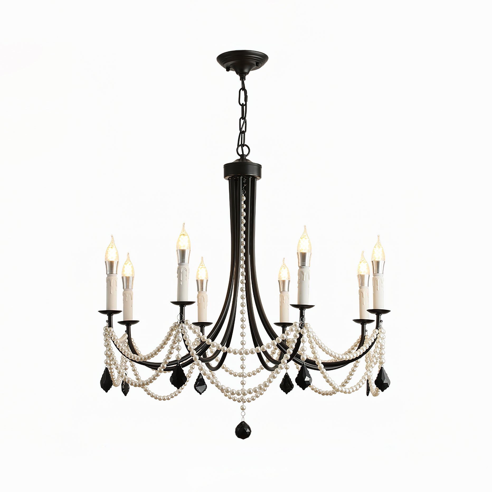 Rococo Chandelier Candle-style Black Crystal drop - Letslighting