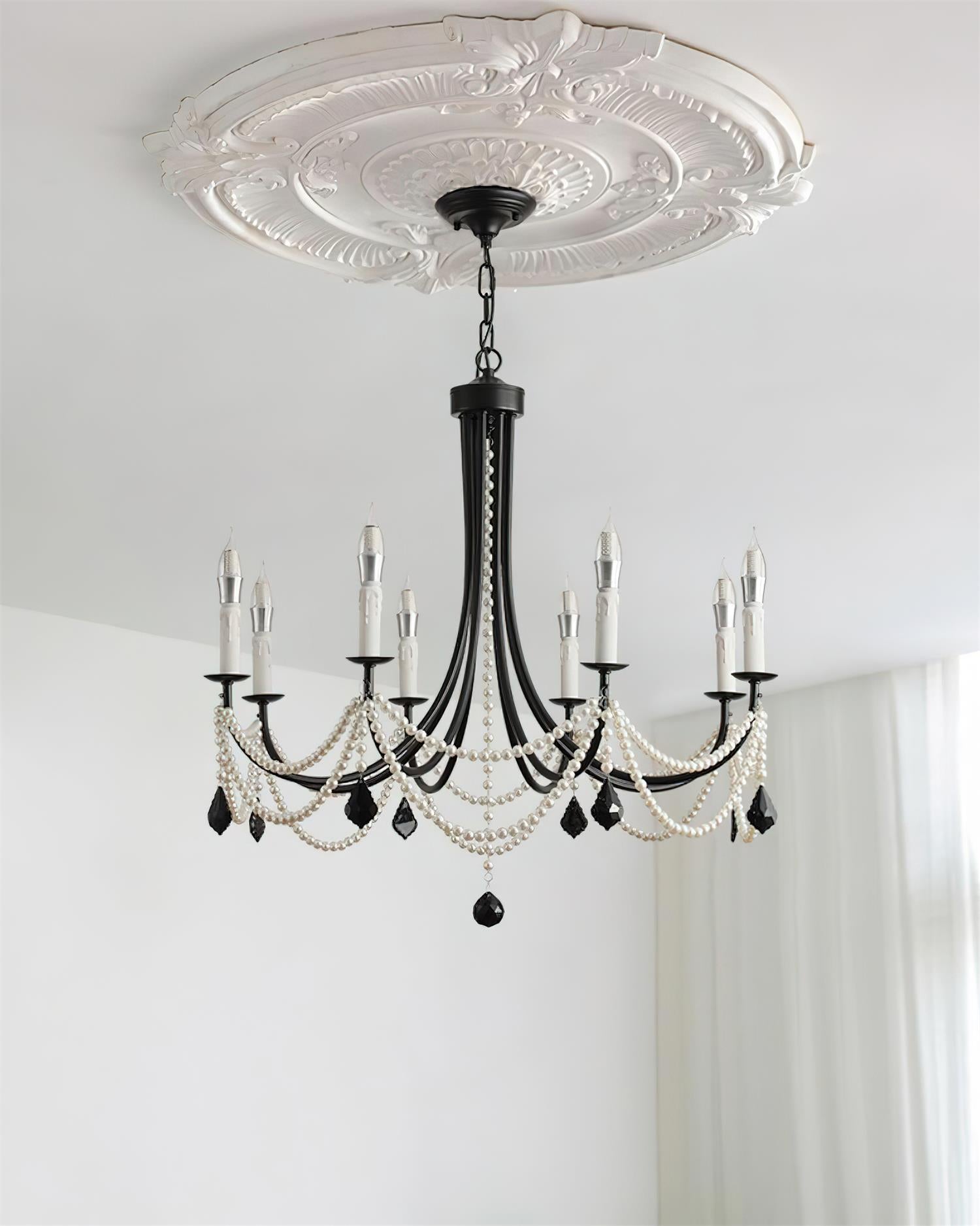Rococo Chandelier Candle-style Black Crystal drop - Letslighting