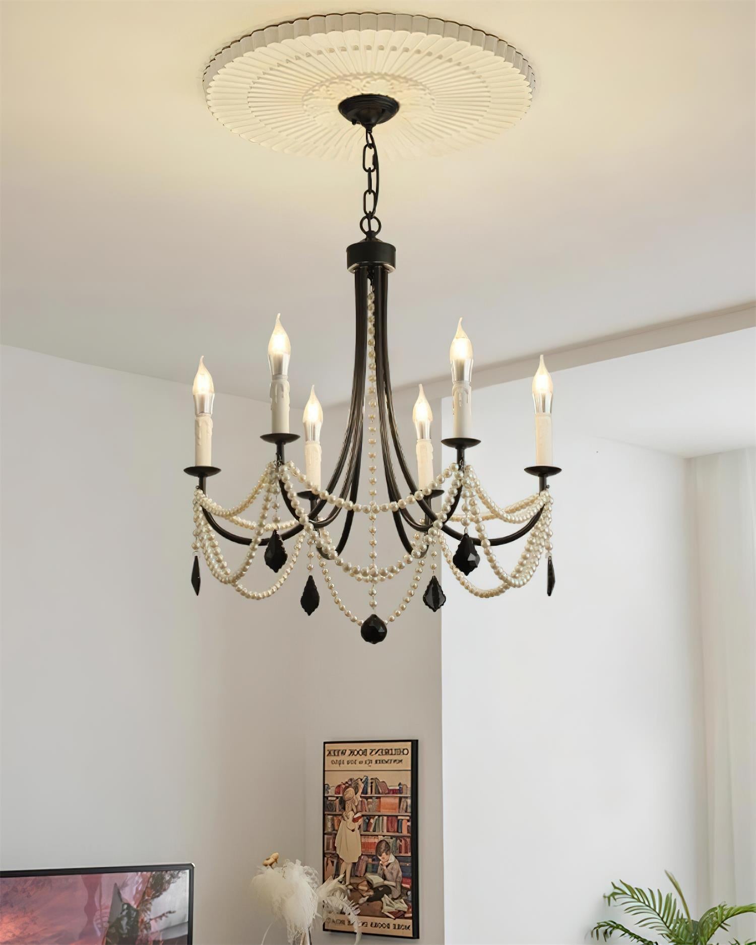Rococo Chandelier Candle-style Black Crystal drop - Letslighting