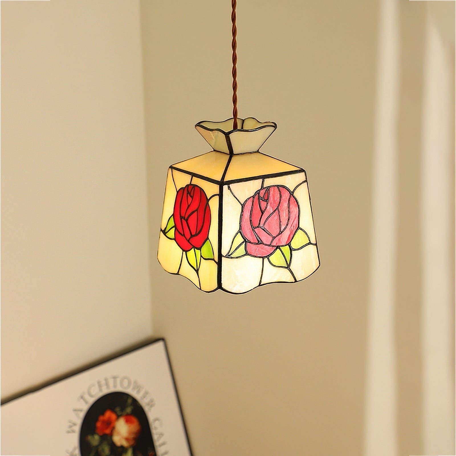 Roselit Pendant Lamp Stained Glass Floral Organic - Letslighting