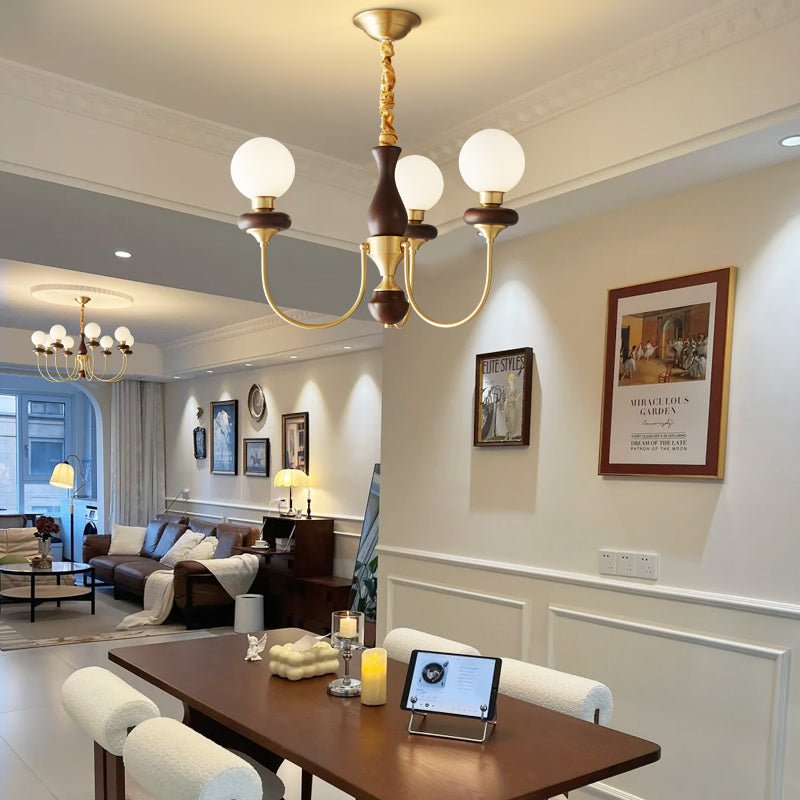 Cotheor Vintage Traditional Arc Wood Glass Chandelier - Letslighting