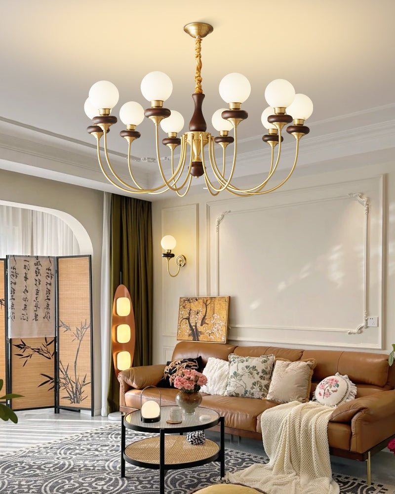 Cotheor Vintage Traditional Arc Wood Glass Chandelier - Letslighting