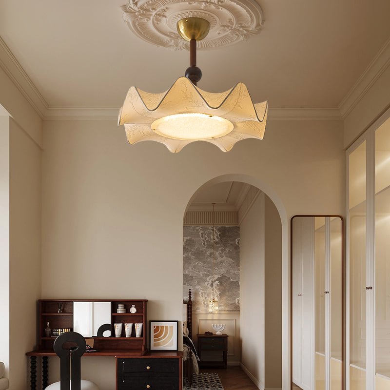 Ritta Ceiling Light Floral-patterned etched fabric Wood