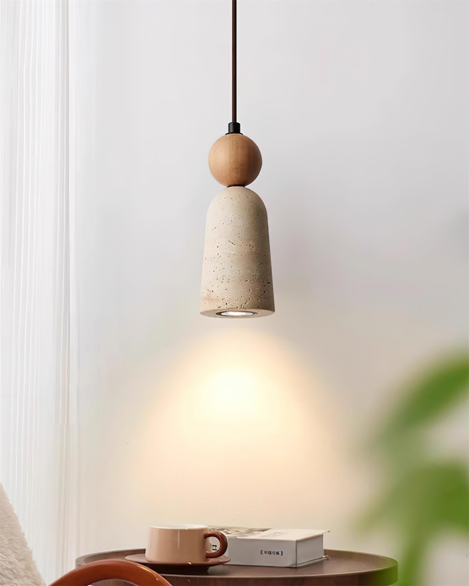 Bellaro Travertine & Wood Pendant Light