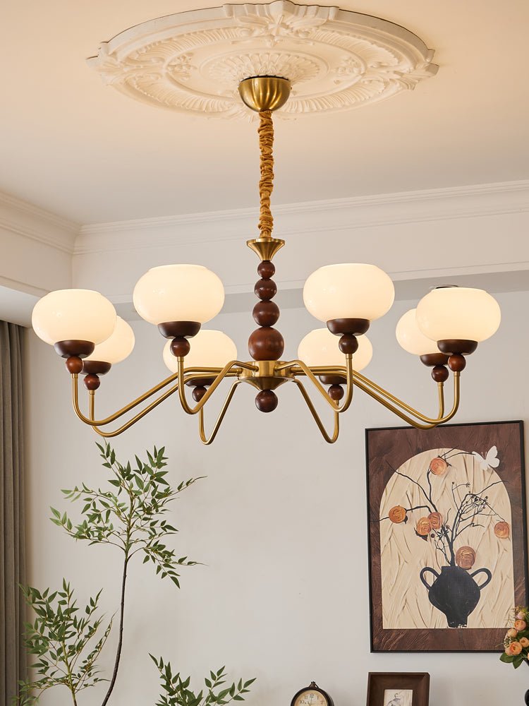 Lustra Chandelier Glass Wood Brass Modern 6-Light - Letslighting