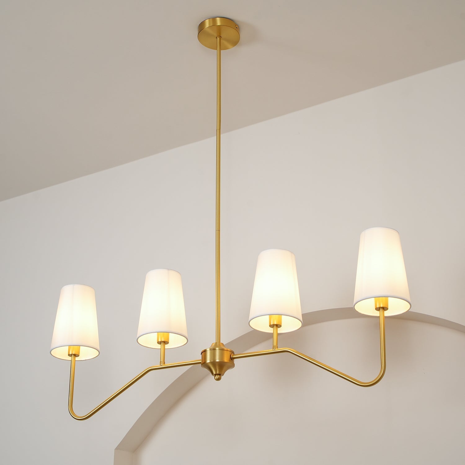 Lustra Chandelier Brass Curved Beige Linear - Letslighting