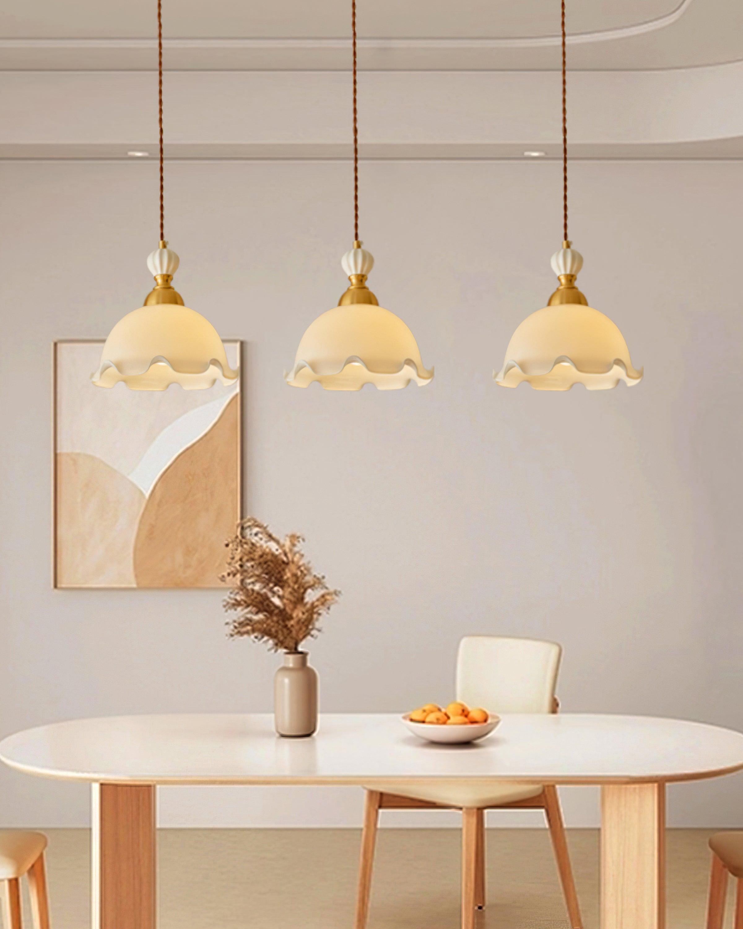 Pendant Lamp Wavy Edge Glass Shade Soft Glow Vintage Romantic - Letslighting