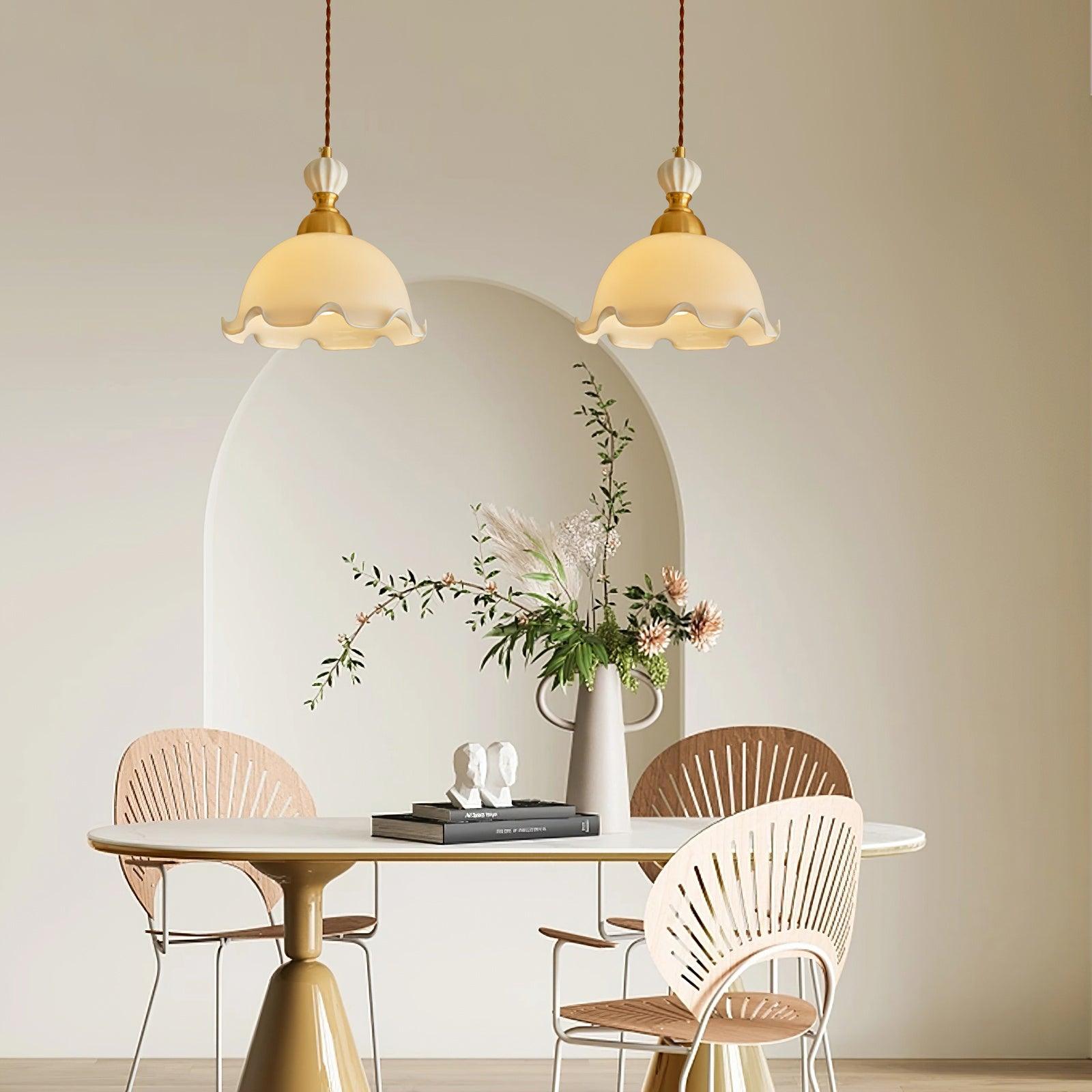 Pendant Lamp Wavy Edge Glass Shade Soft Glow Vintage Romantic - Letslighting