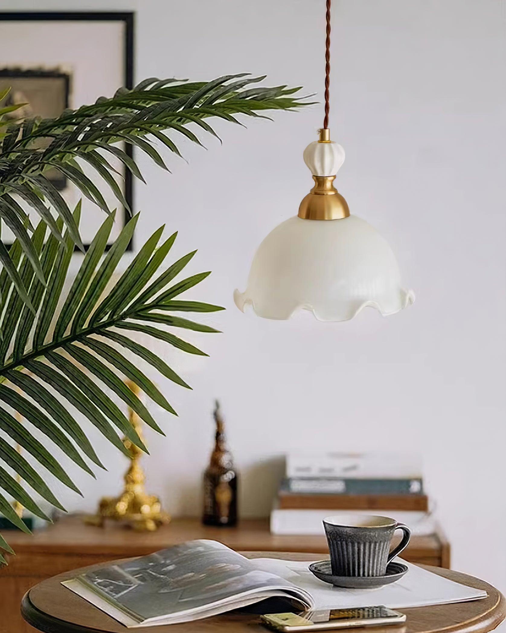 Pendant Lamp Wavy Edge Glass Shade Soft Glow Vintage Romantic - Letslighting