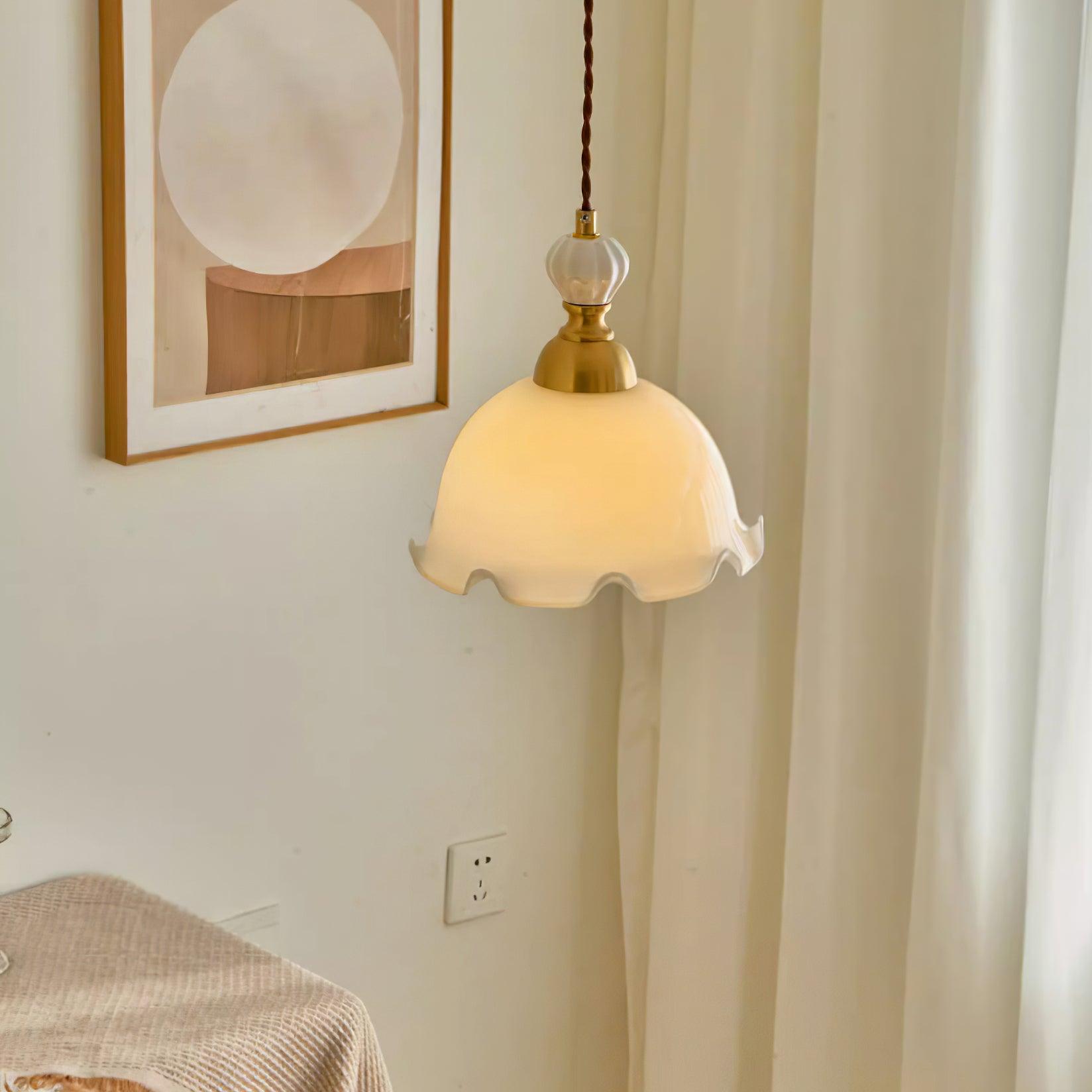 Pendant Lamp Wavy Edge Glass Shade Soft Glow Vintage Romantic - Letslighting