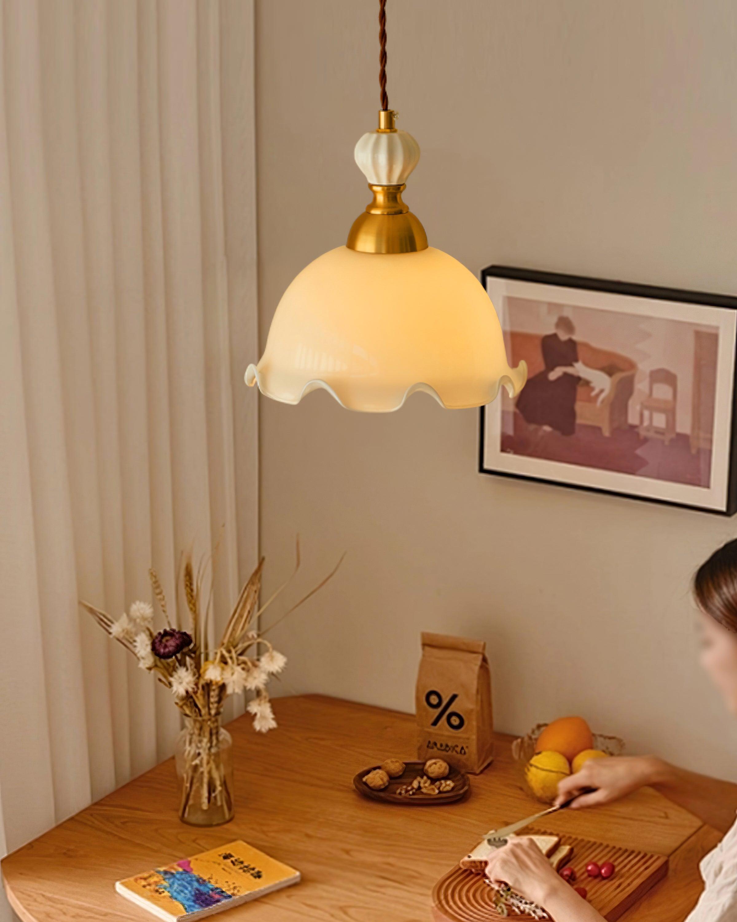 Pendant Lamp Wavy Edge Glass Shade Soft Glow Vintage Romantic - Letslighting