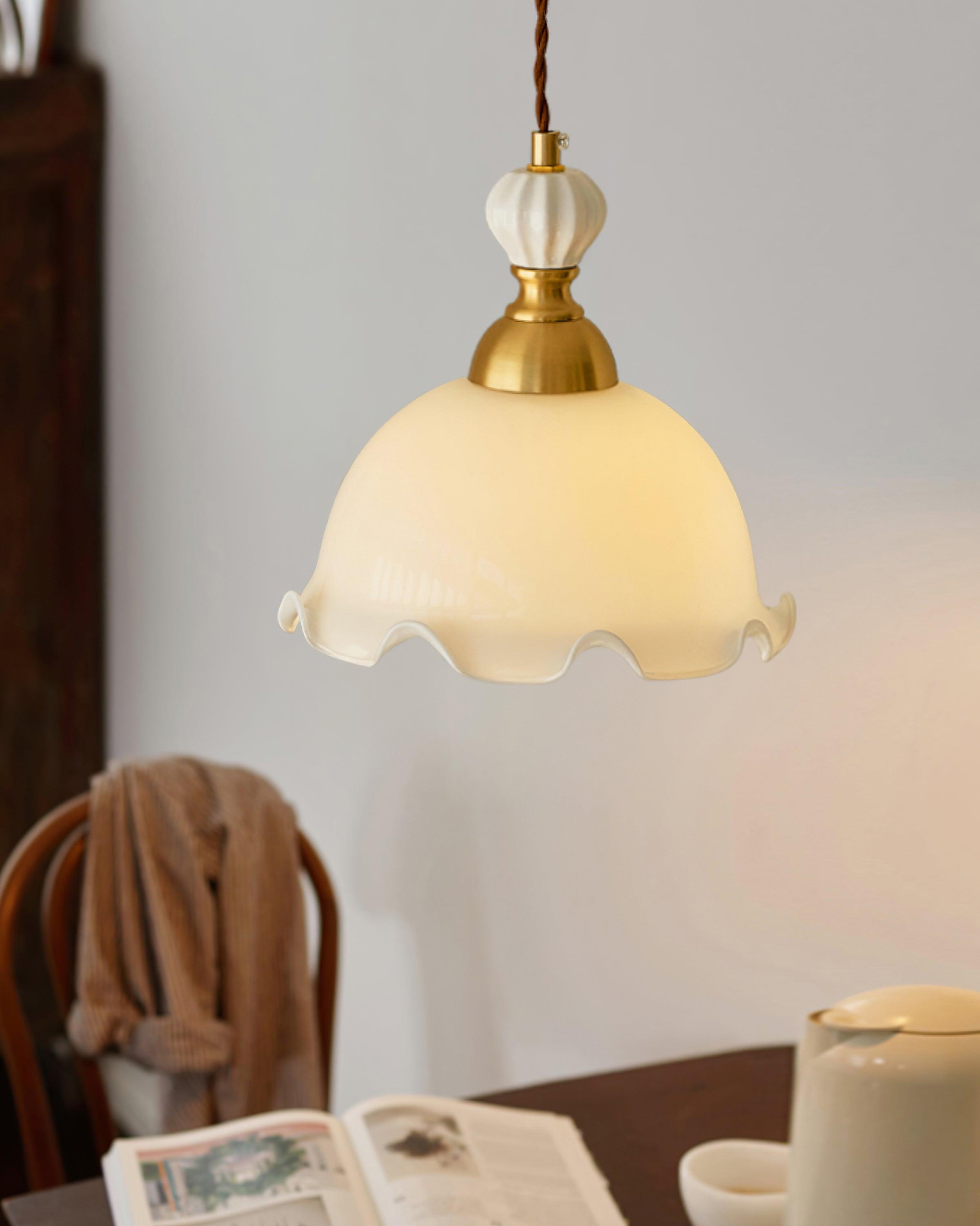 Pendant Lamp Wavy Edge Glass Shade Soft Glow Vintage Romantic - Letslighting