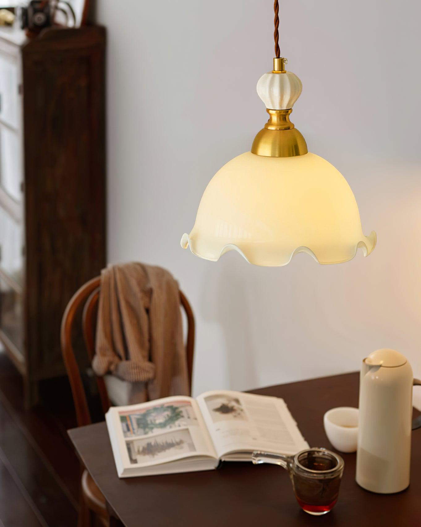 Pendant Lamp Wavy Edge Glass Shade Soft Glow Vintage Romantic - Letslighting