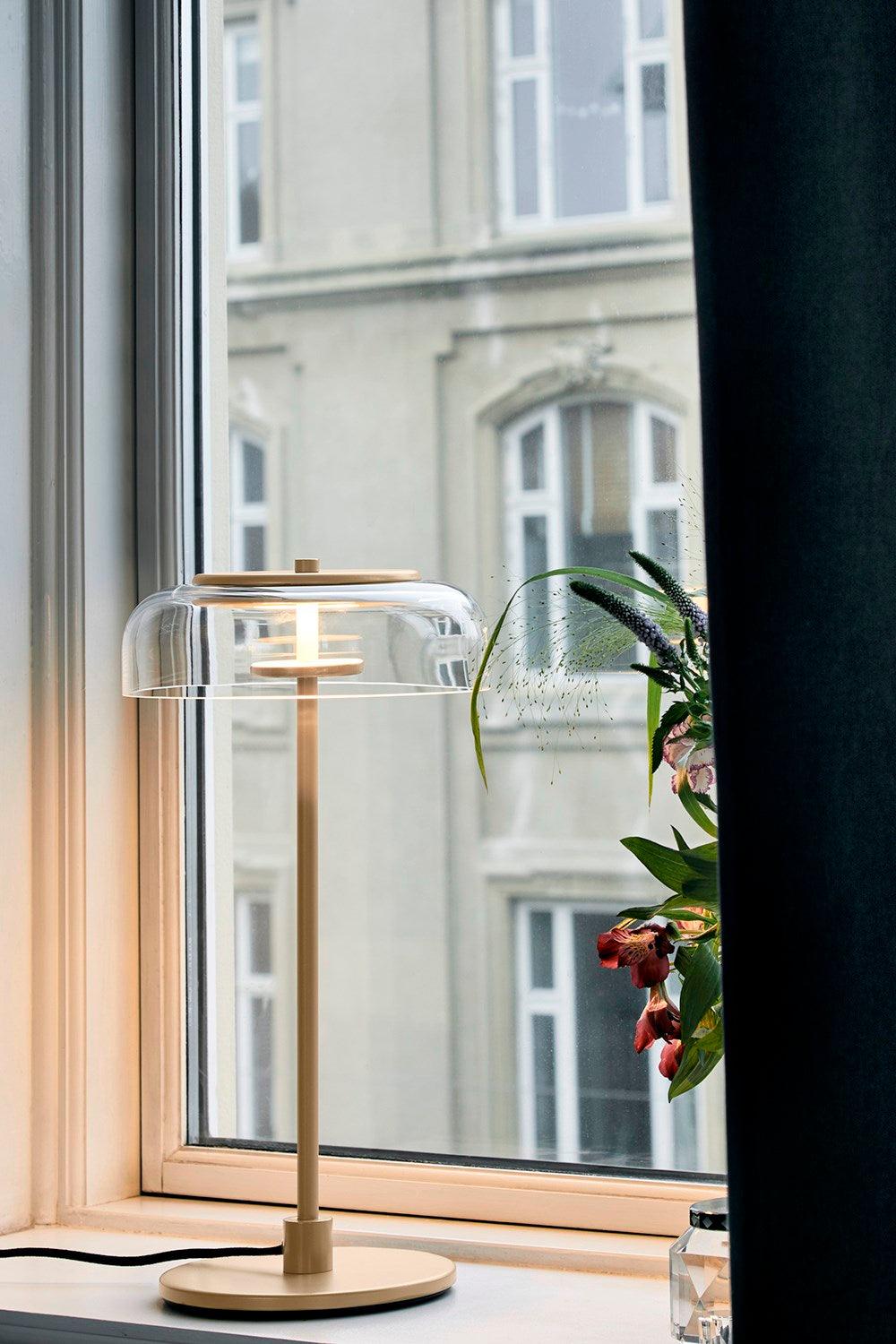 Solara Table Lamp Clear Glass Shade Wood Base - Letslighting