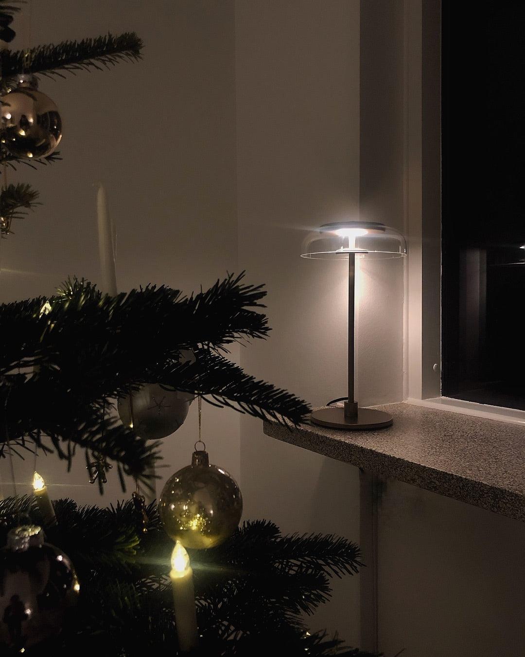 Solara Table Lamp Clear Glass Shade Wood Base - Letslighting