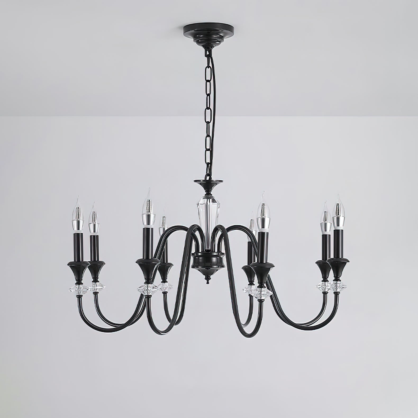 Lustra Chandelier Black & Crystal Candelabra - Letslighting