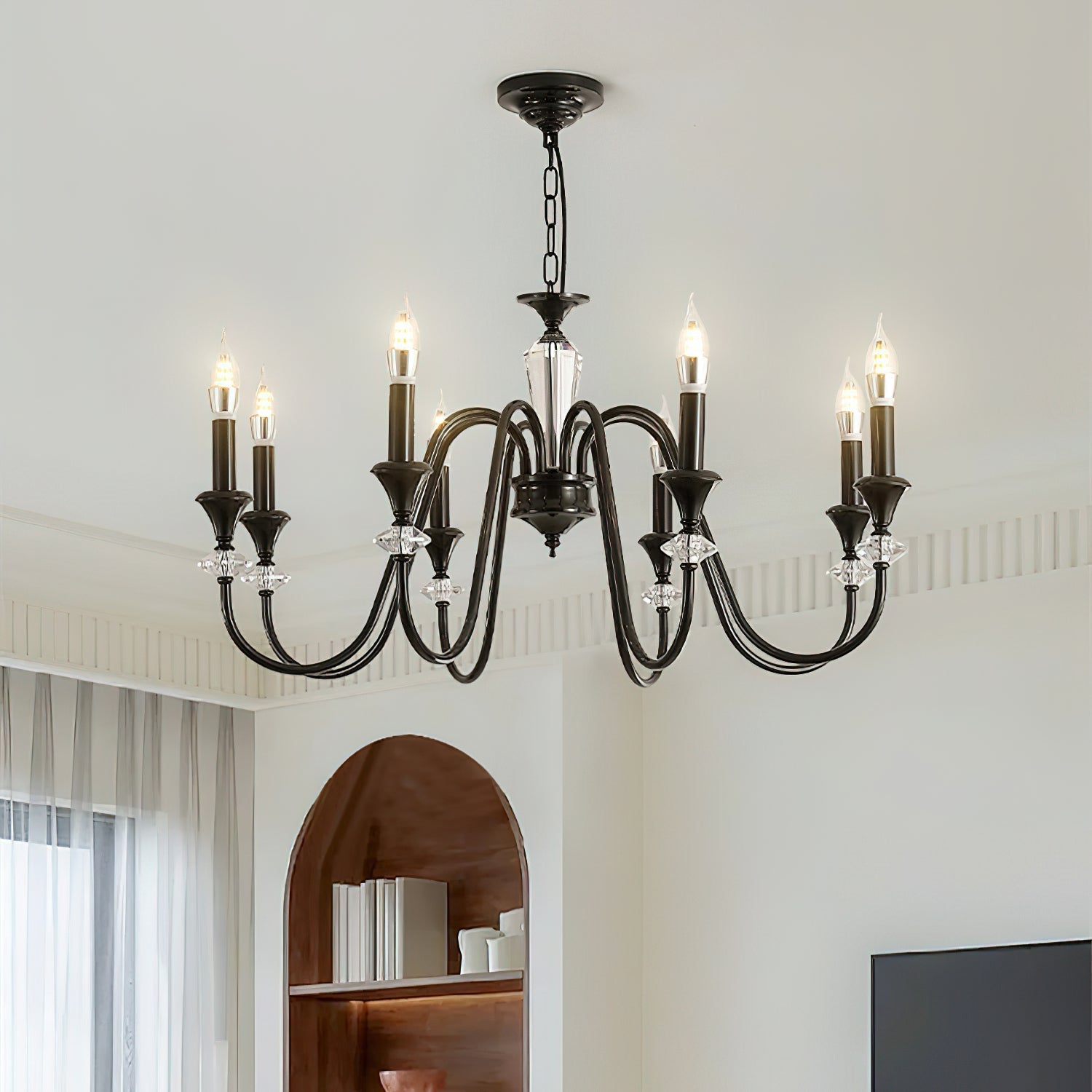 Lustra Chandelier Black & Crystal Candelabra - Letslighting