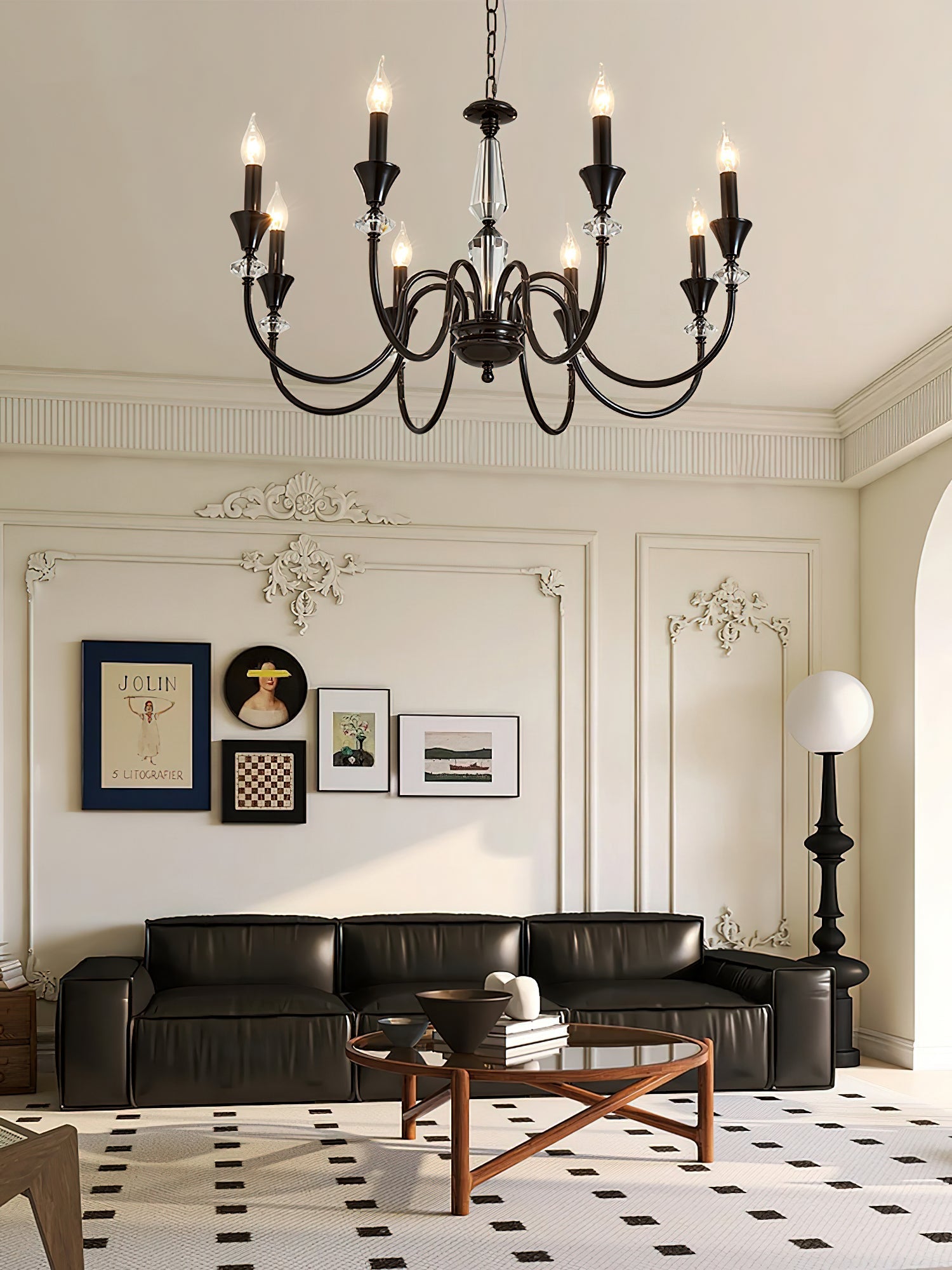 Lustra Chandelier Black & Crystal Candelabra - Letslighting