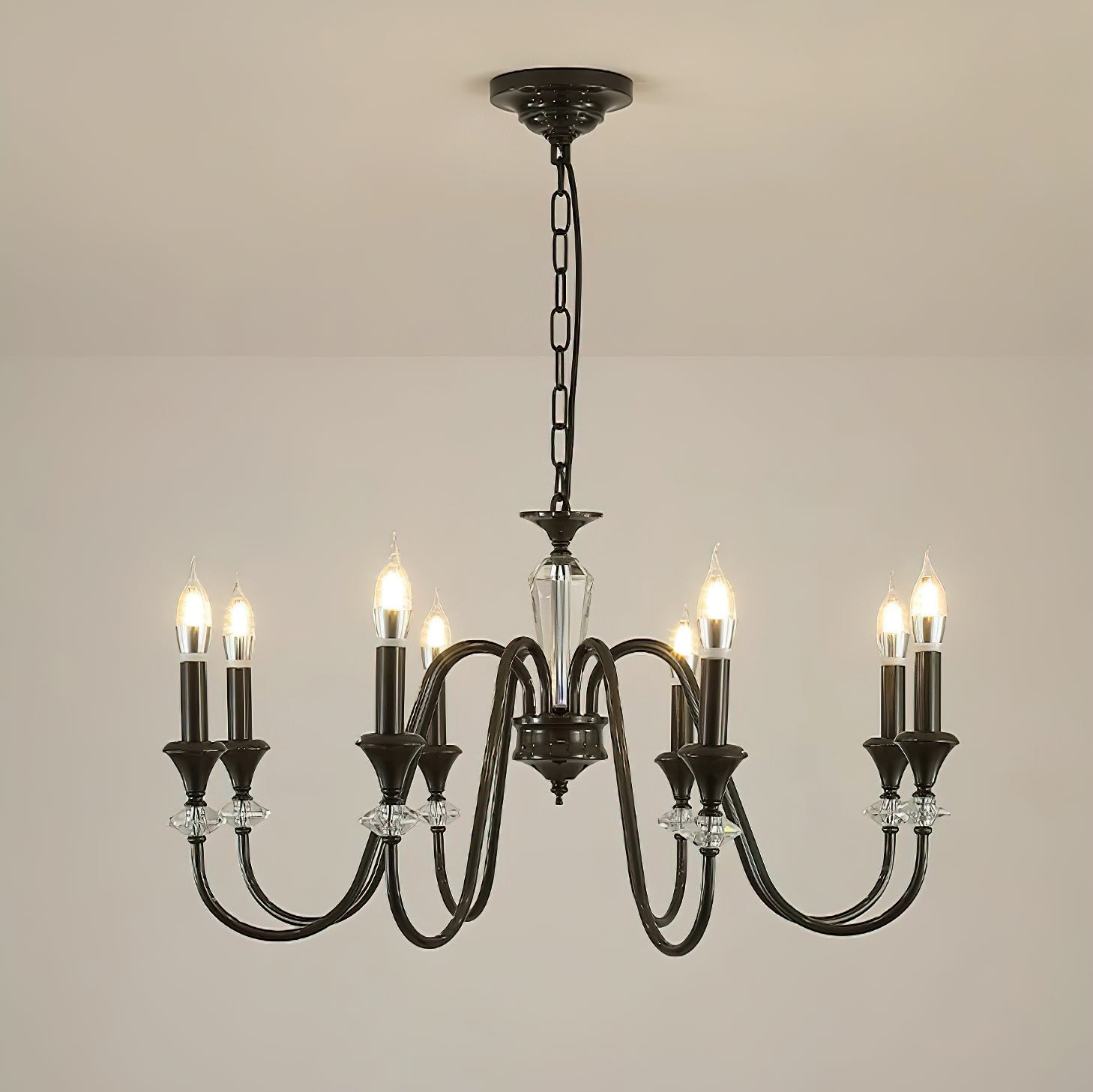Lustra Chandelier Black & Crystal Candelabra - Letslighting