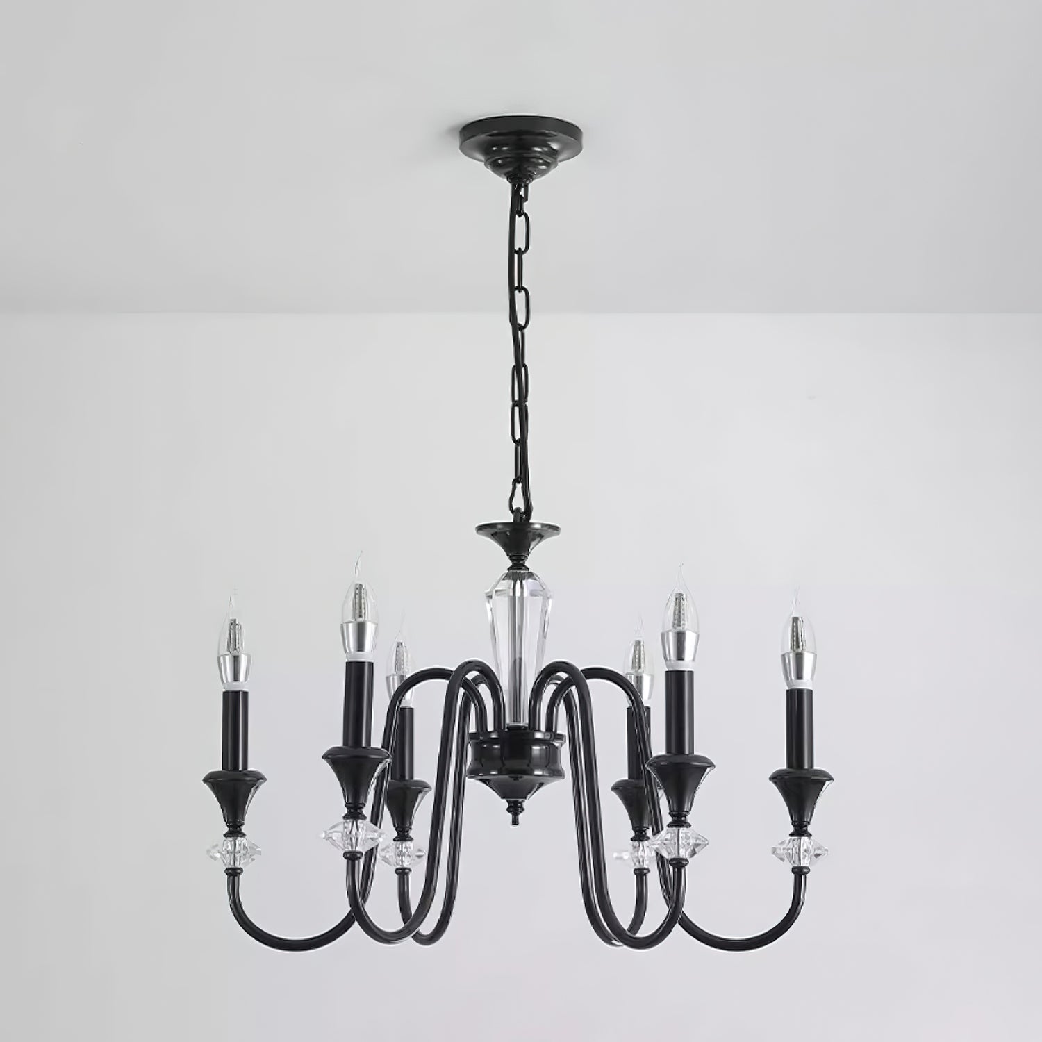 Lustra Chandelier Black & Crystal Candelabra - Letslighting