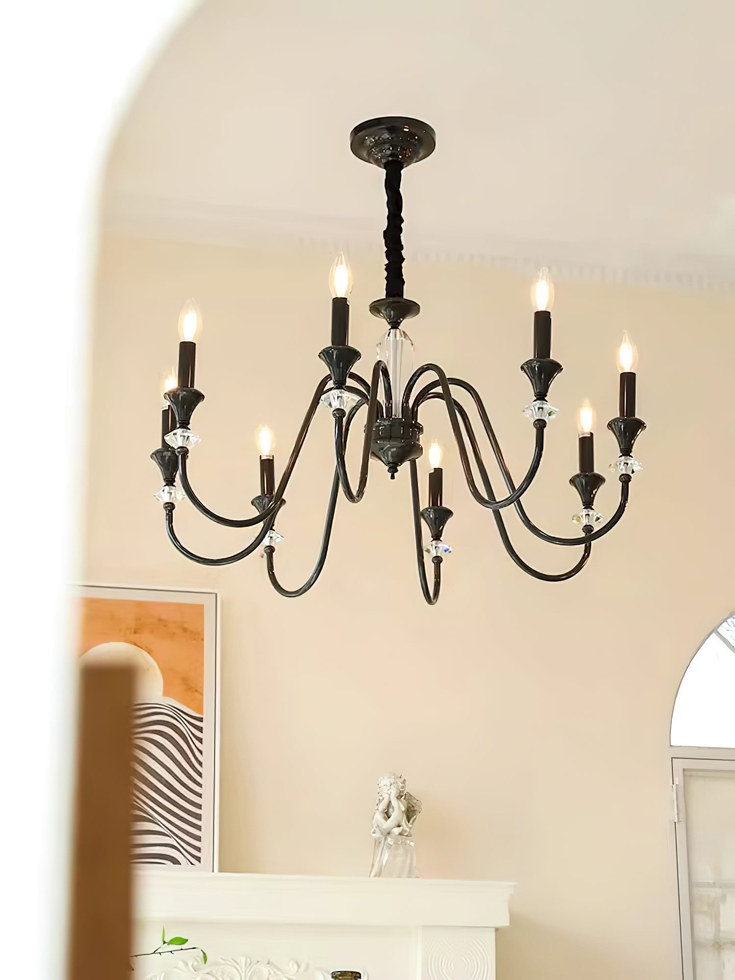 Lustra Chandelier Black & Crystal Candelabra - Letslighting