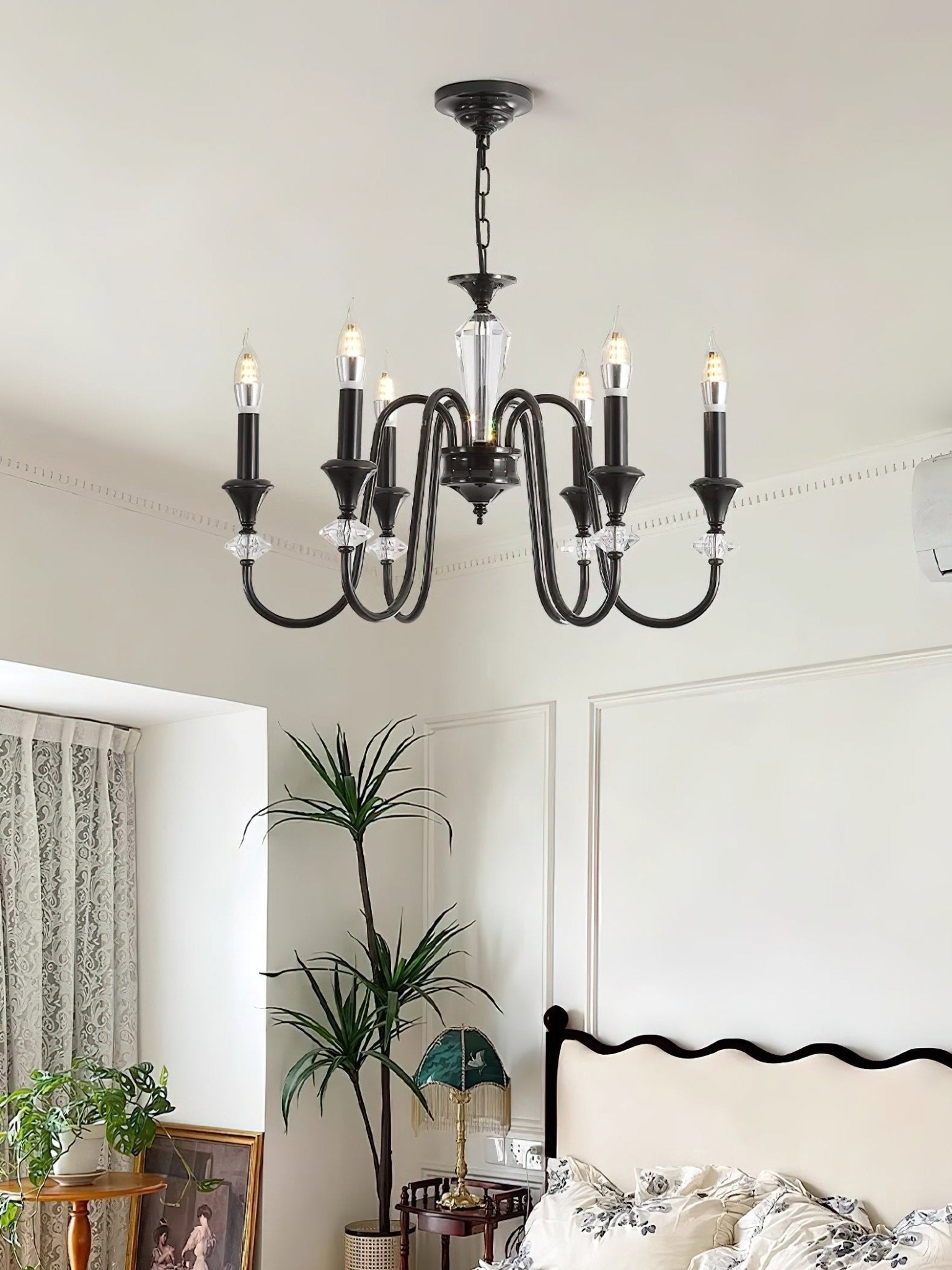 Lustra Chandelier Black & Crystal Candelabra - Letslighting