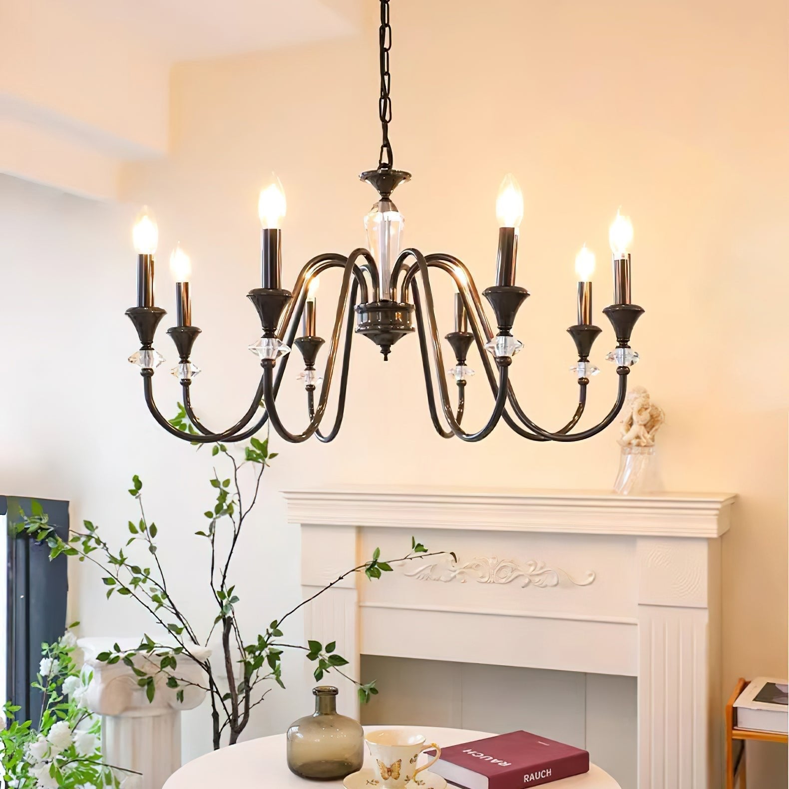 Lustra Chandelier Black & Crystal Candelabra - Letslighting