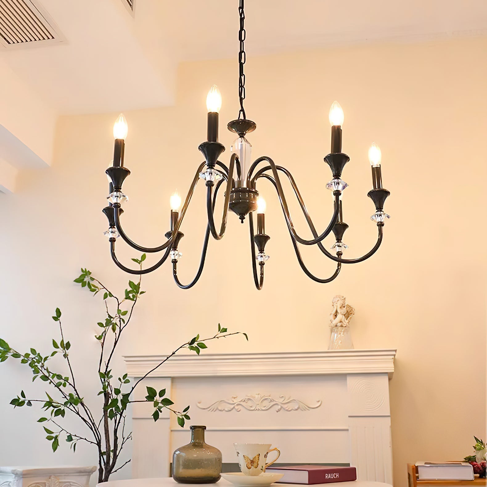 Lustra Chandelier Black & Crystal Candelabra - Letslighting