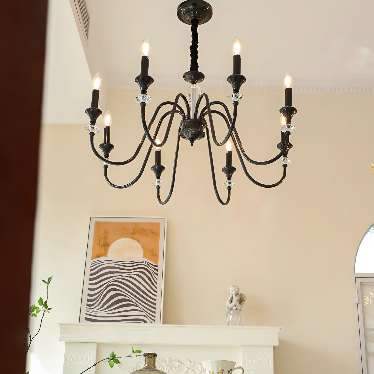 Lustra Chandelier Black & Crystal Candelabra - Letslighting