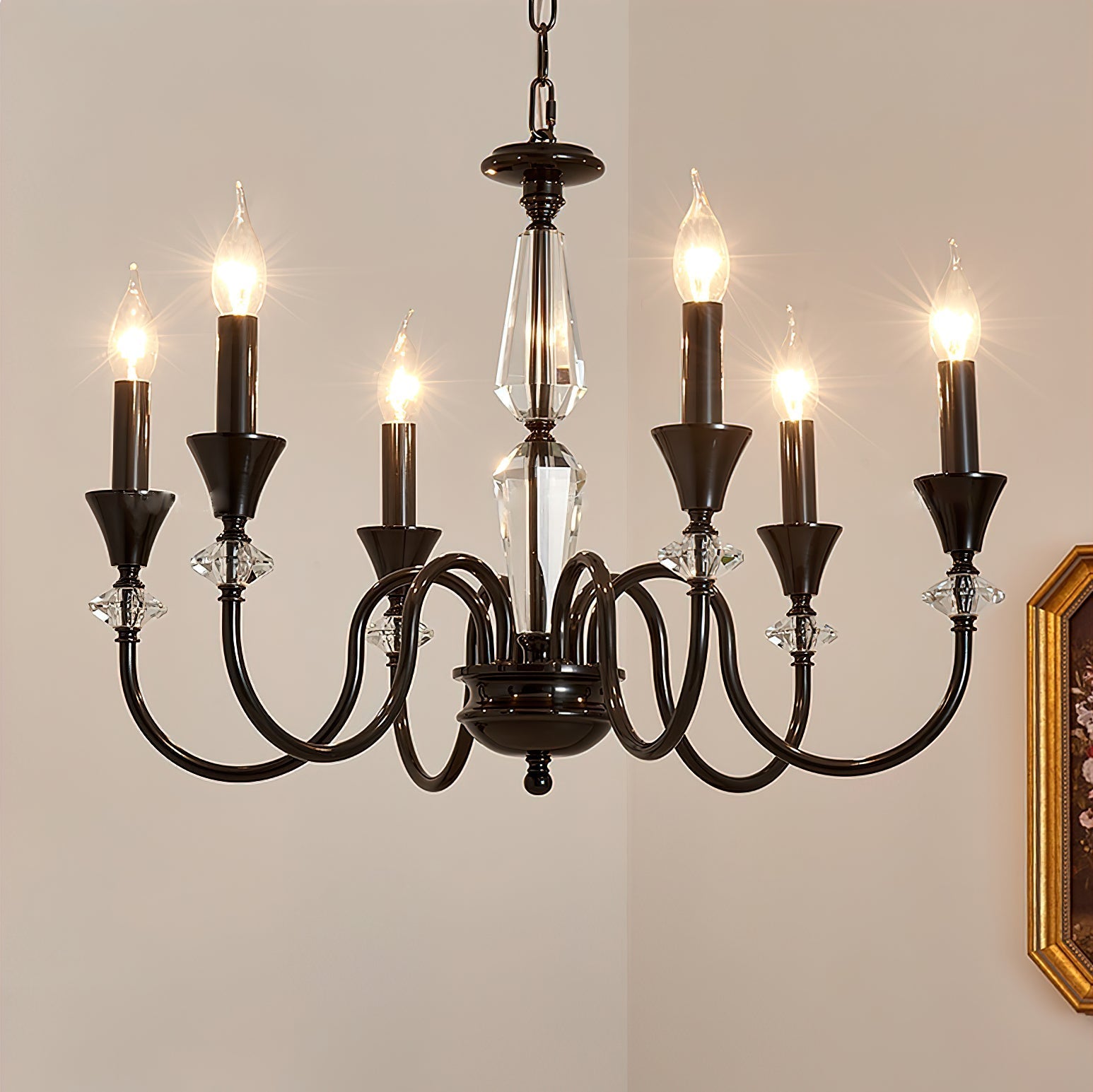 Lustra Chandelier Black & Crystal Candelabra - Letslighting