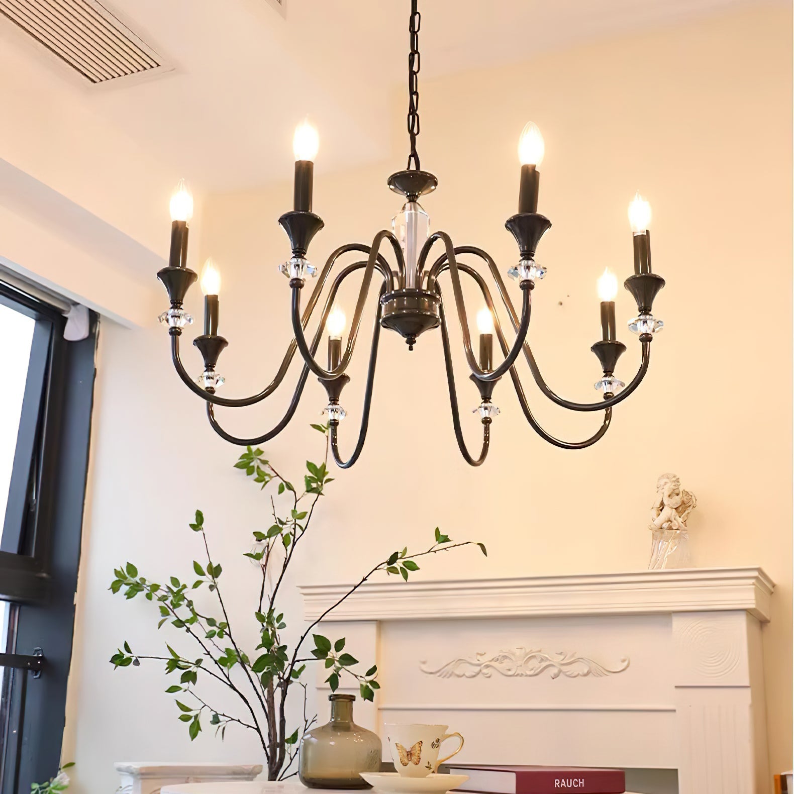 Lustra Chandelier Black & Crystal Candelabra - Letslighting