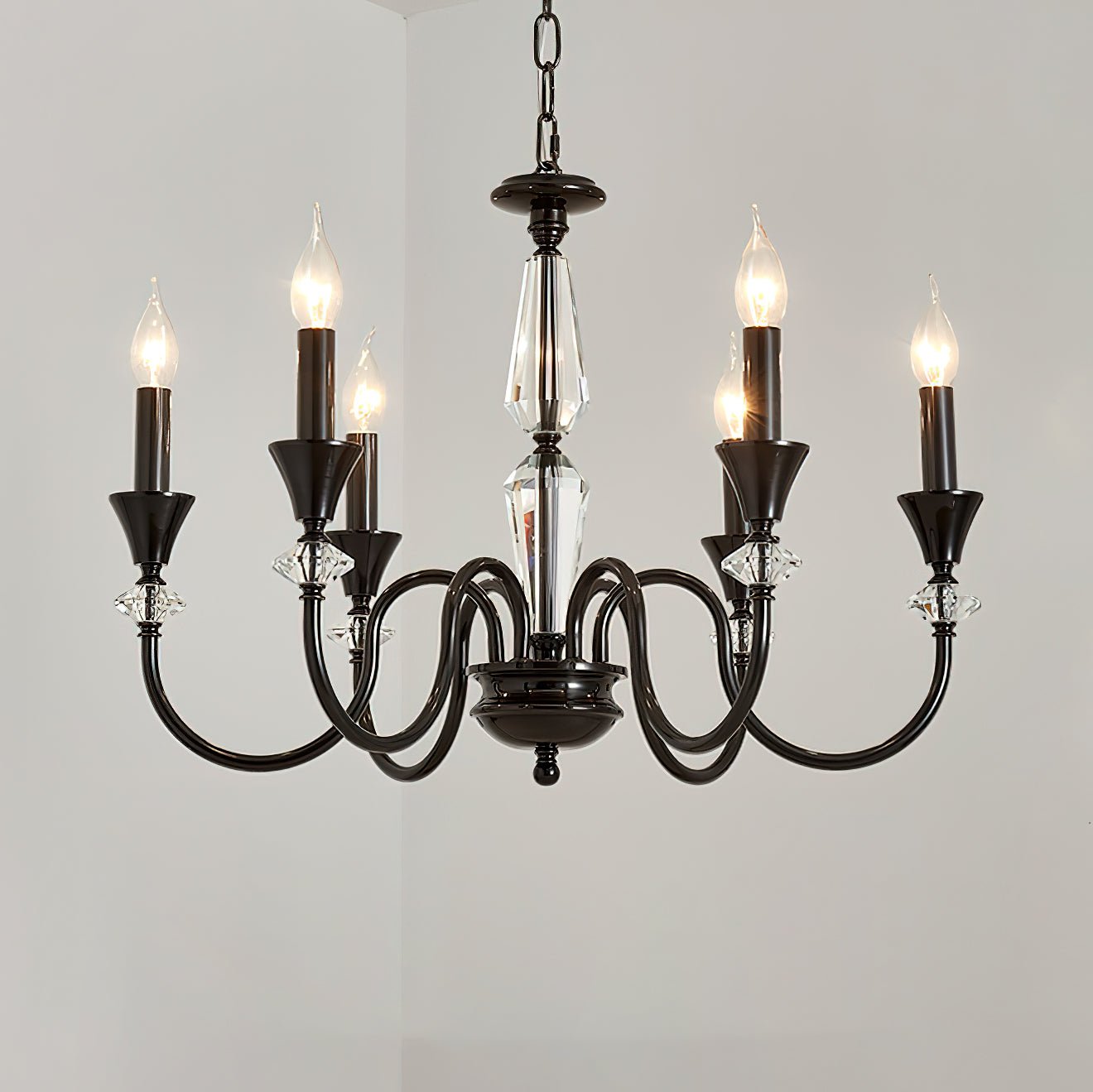 Lustra Chandelier Black & Crystal Candelabra - Letslighting