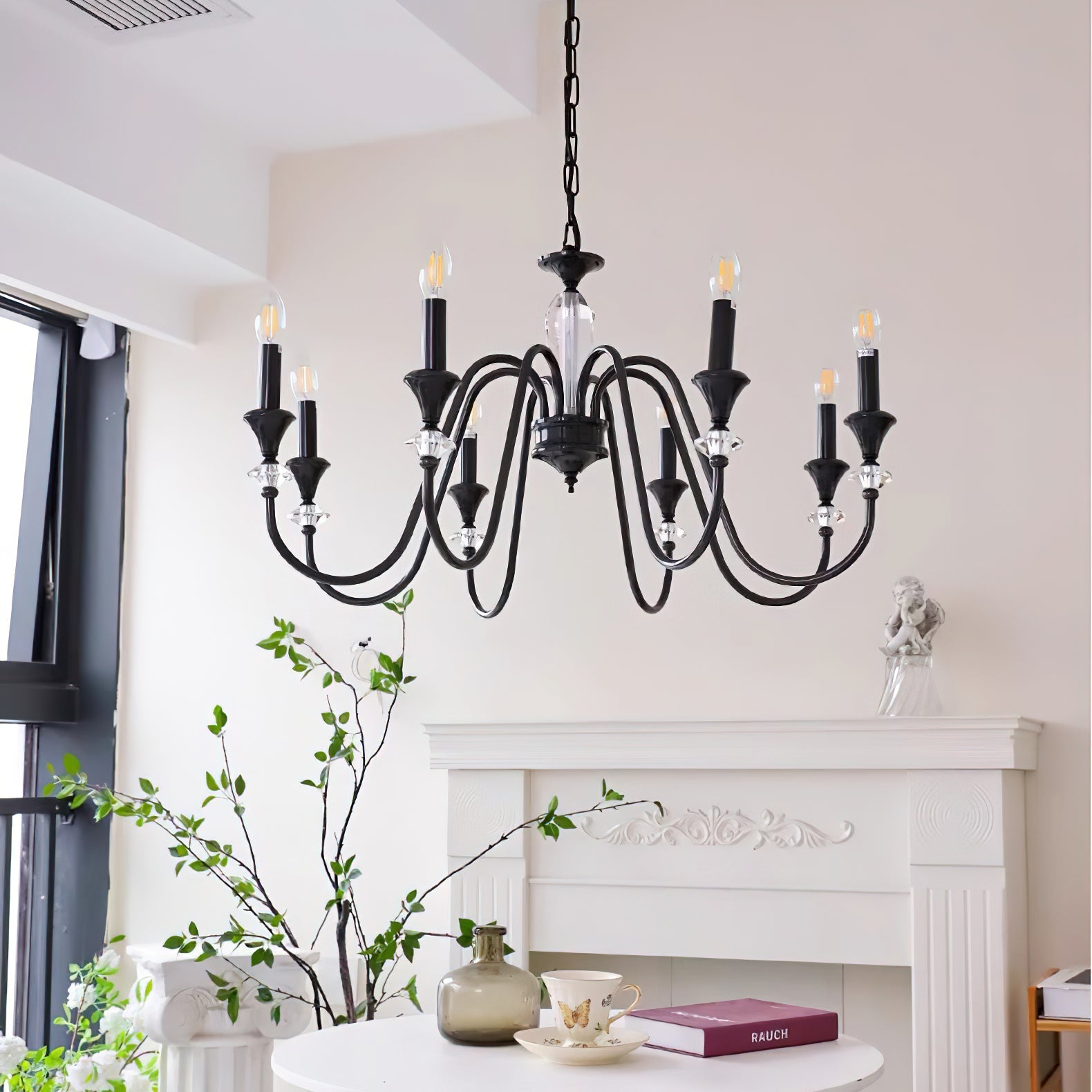Lustra Chandelier Black & Crystal Candelabra - Letslighting