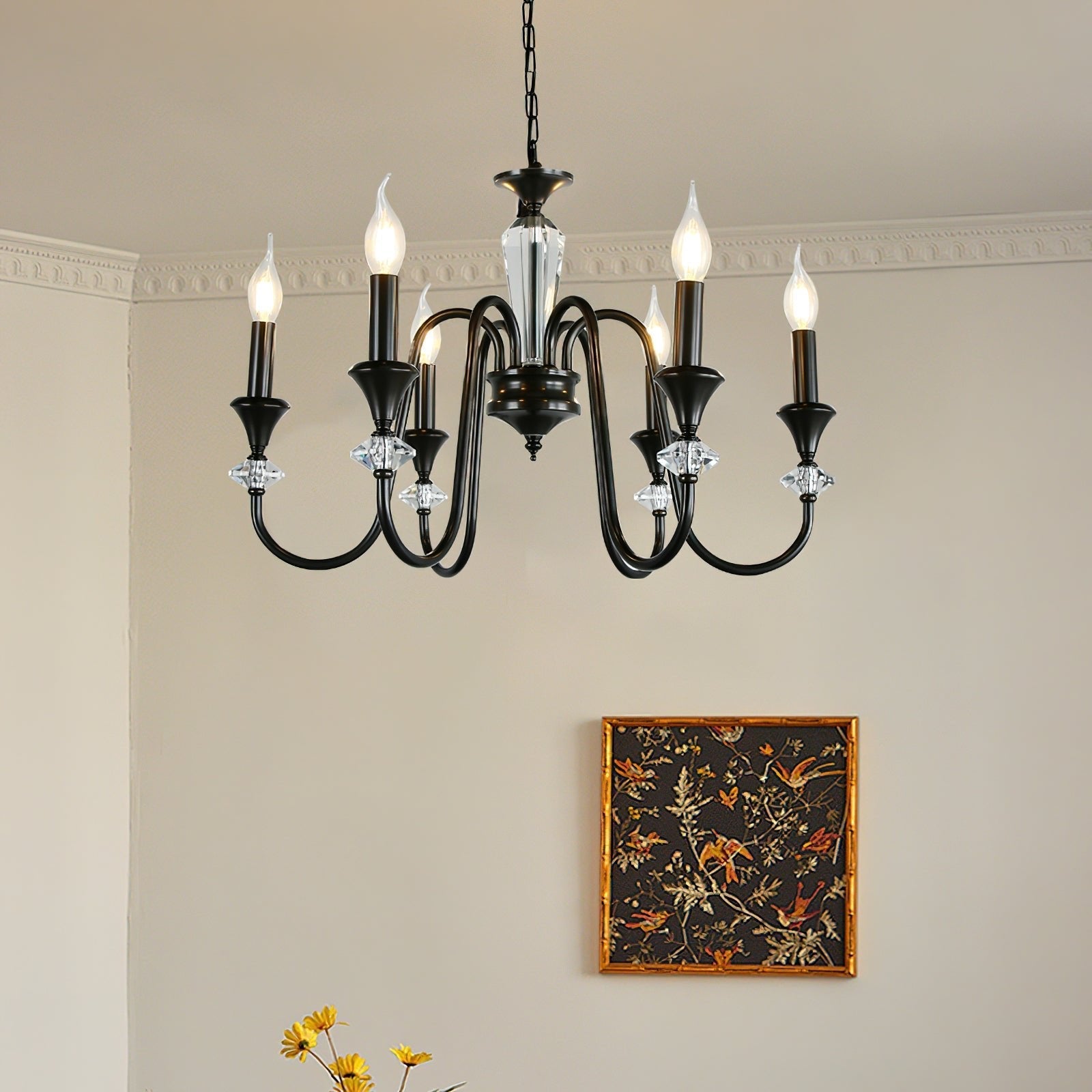Lustra Chandelier Black & Crystal Candelabra - Letslighting