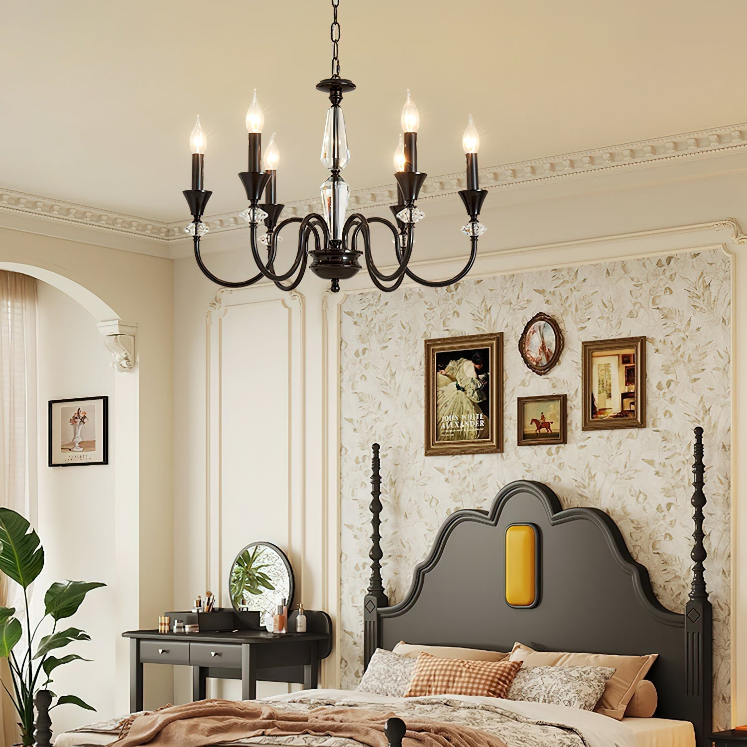 Lustra Chandelier Black & Crystal Candelabra - Letslighting