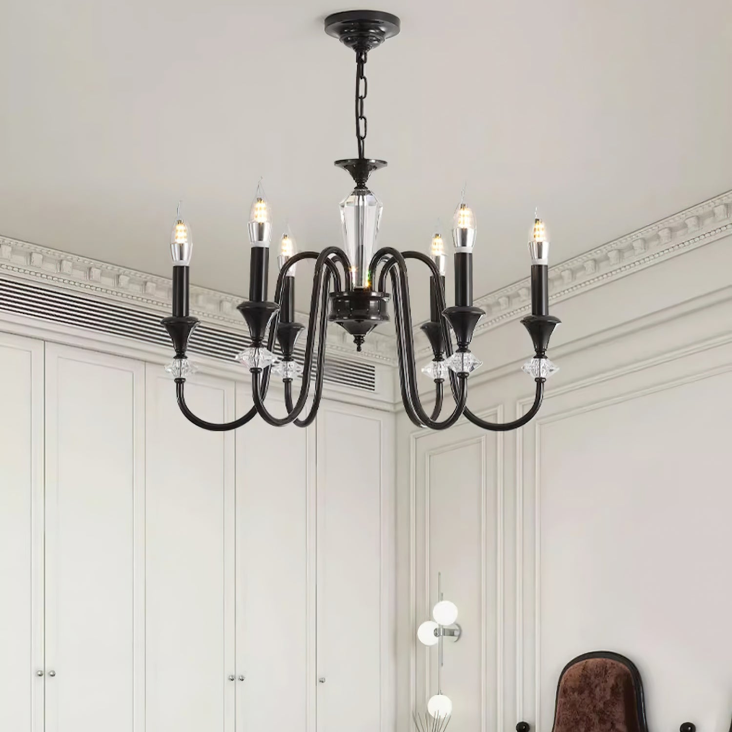 Lustra Chandelier Black & Crystal Candelabra - Letslighting