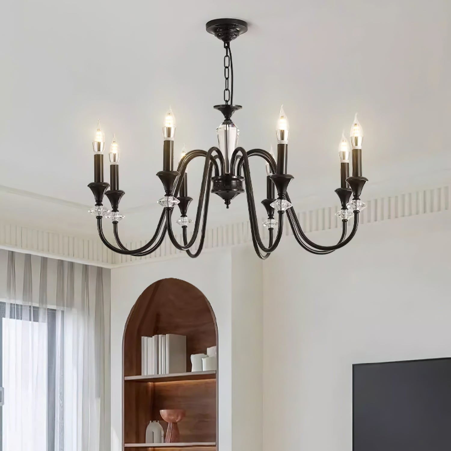 Lustra Chandelier Black & Crystal Candelabra - Letslighting