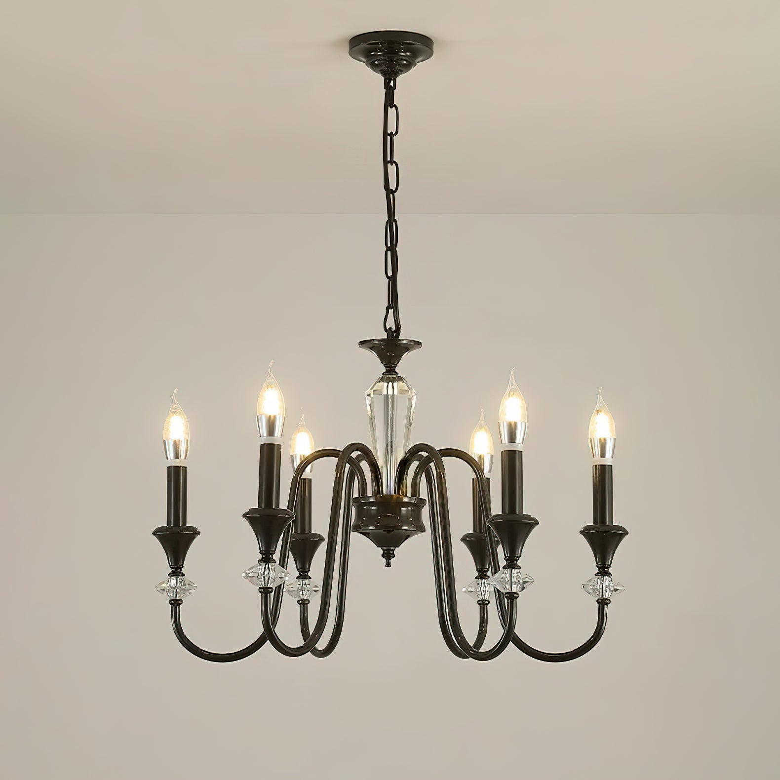 Lustra Chandelier Black & Crystal Candelabra - Letslighting