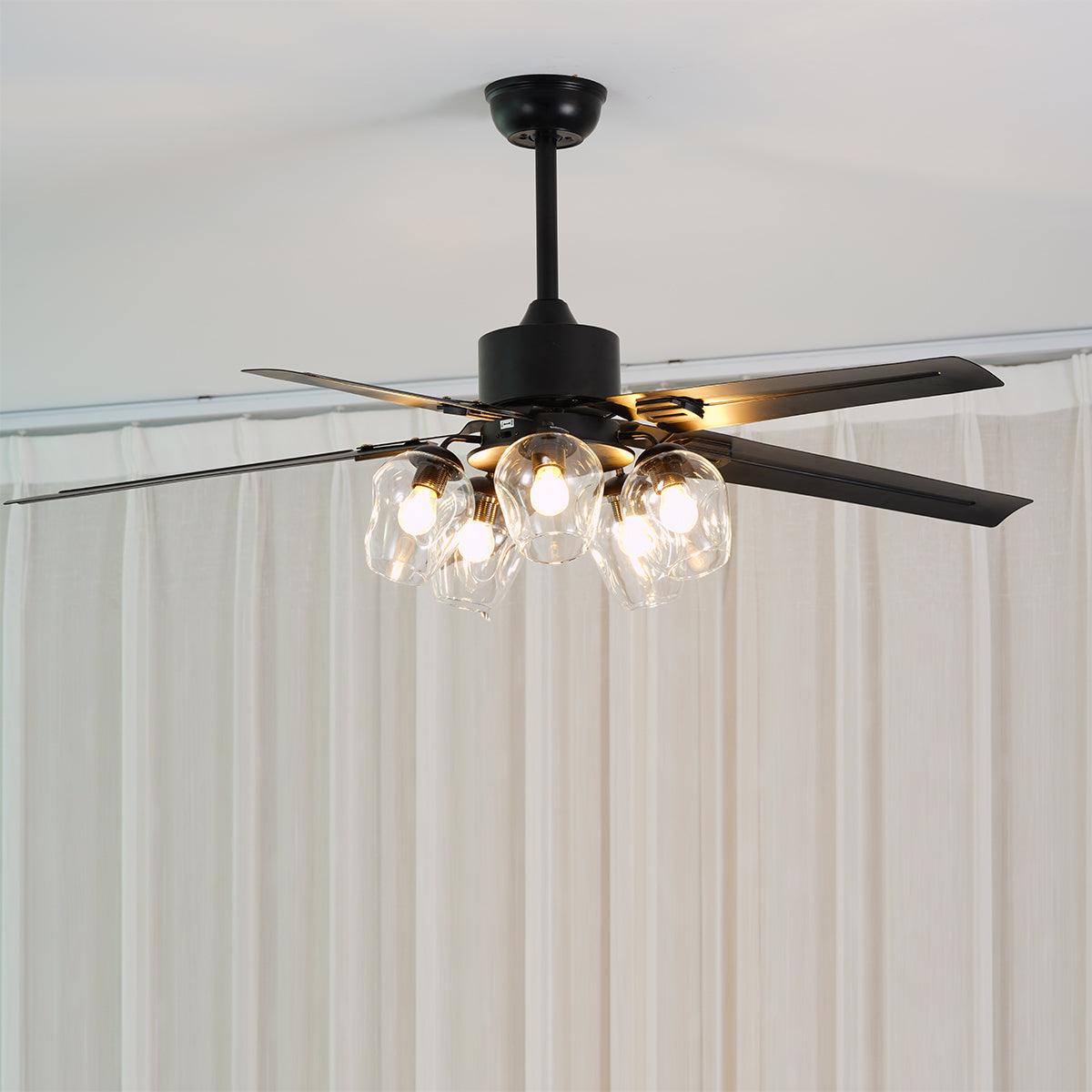 Zazoren Vintage Black Glass Ceiling Fan Light - Letslighting