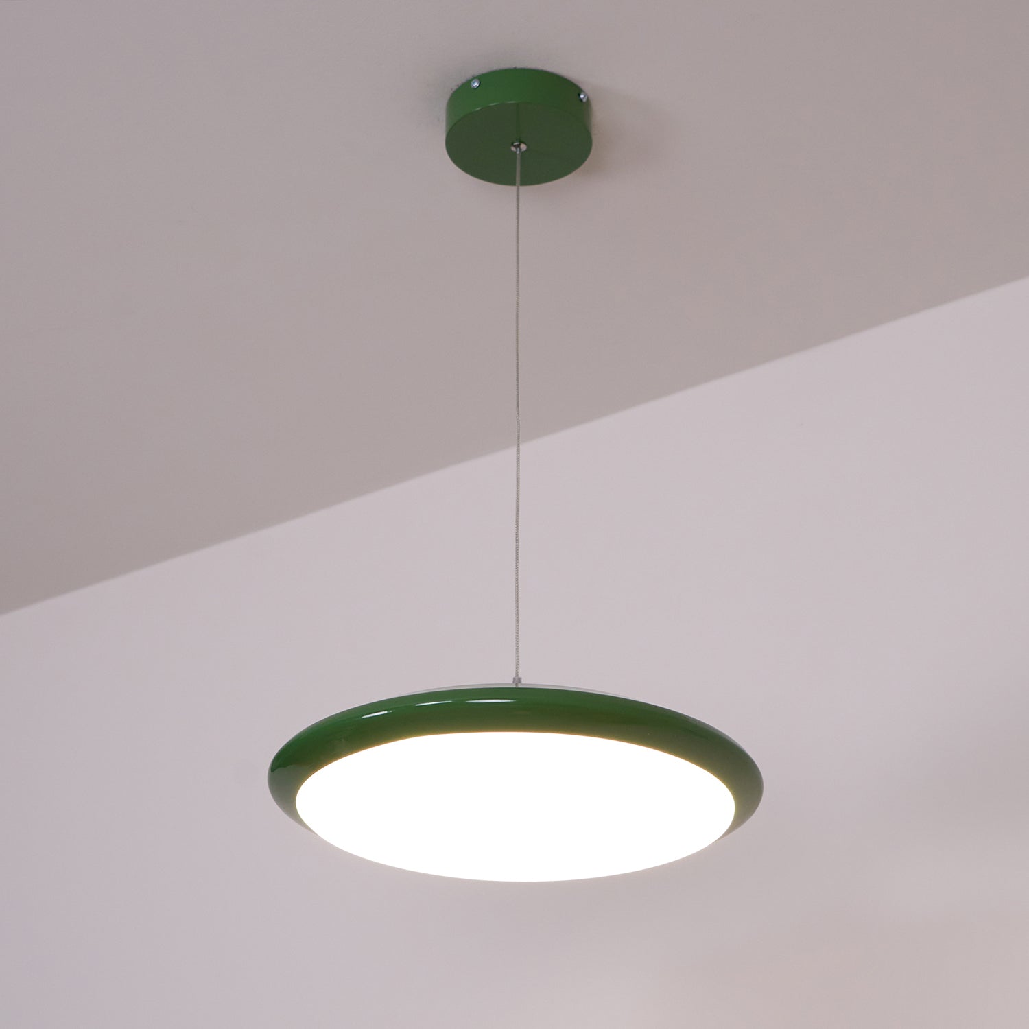Pendant Lamp White Acrylic Disc Green Trim Red Bold - Letslighting