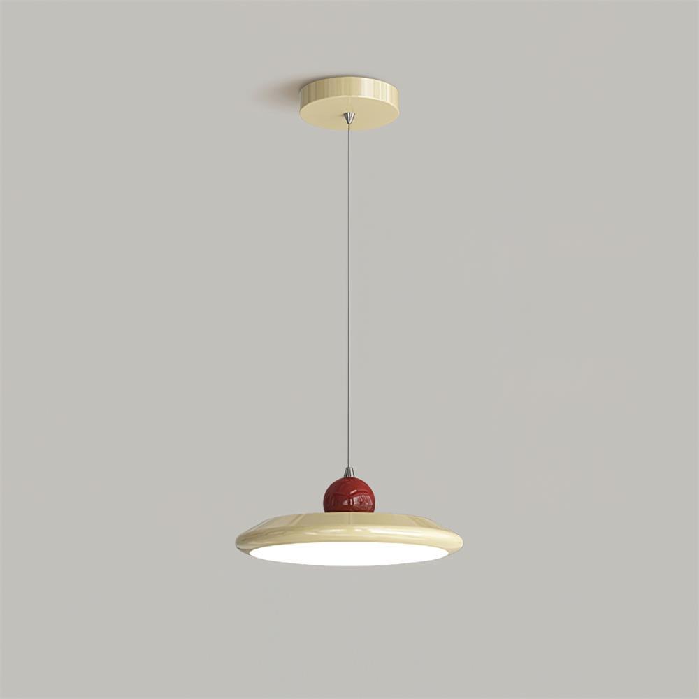 Pendant Lamp White Acrylic Disc Green Trim Red Bold - Letslighting