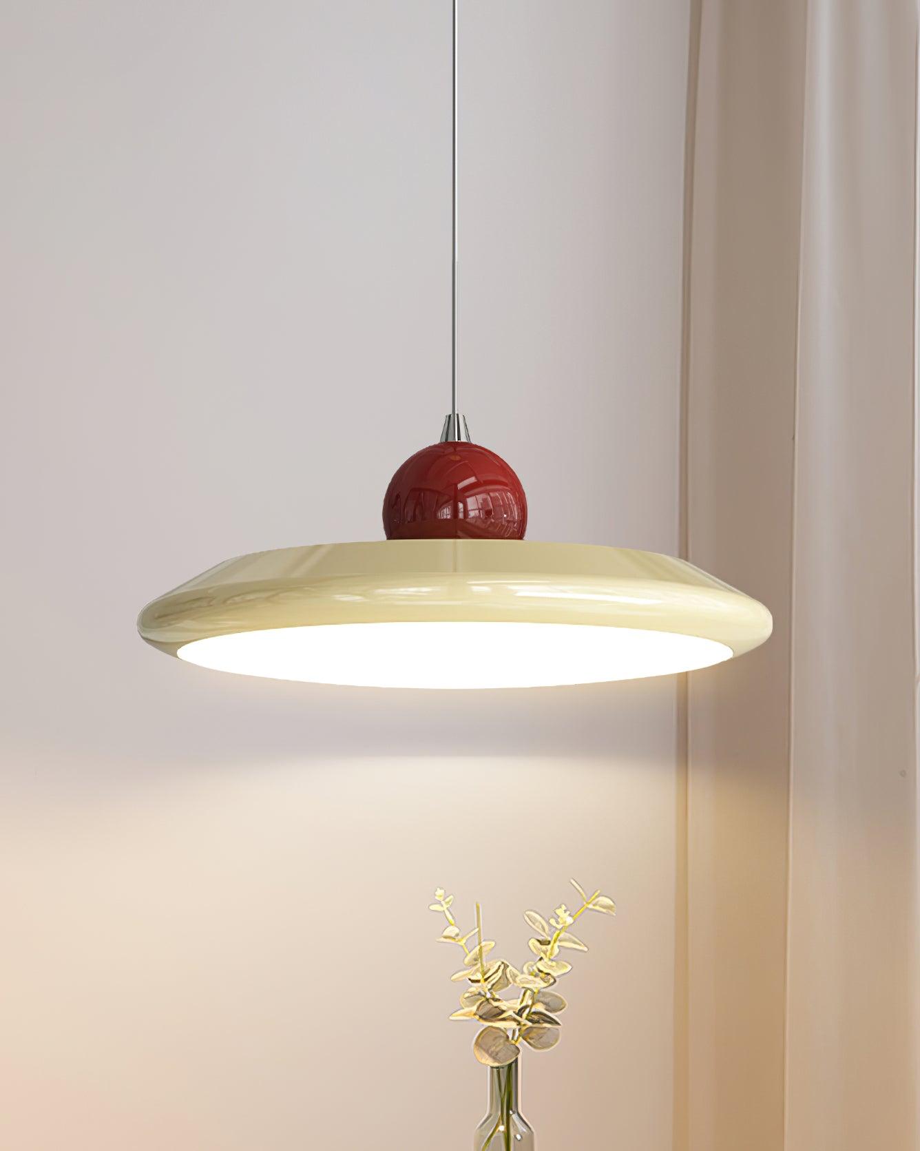 Pendant Lamp White Acrylic Disc Green Trim Red Bold - Letslighting