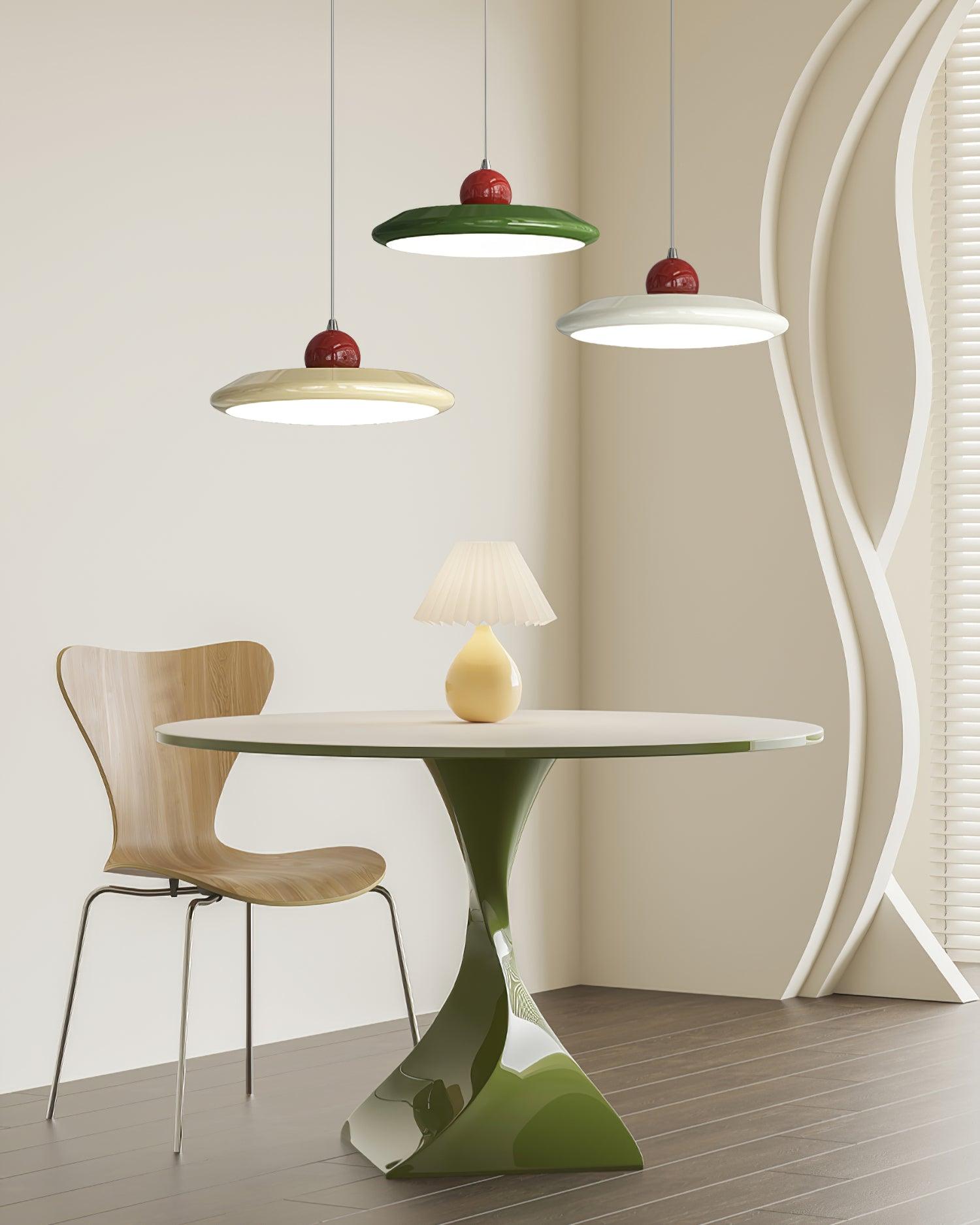 Pendant Lamp White Acrylic Disc Green Trim Red Bold - Letslighting