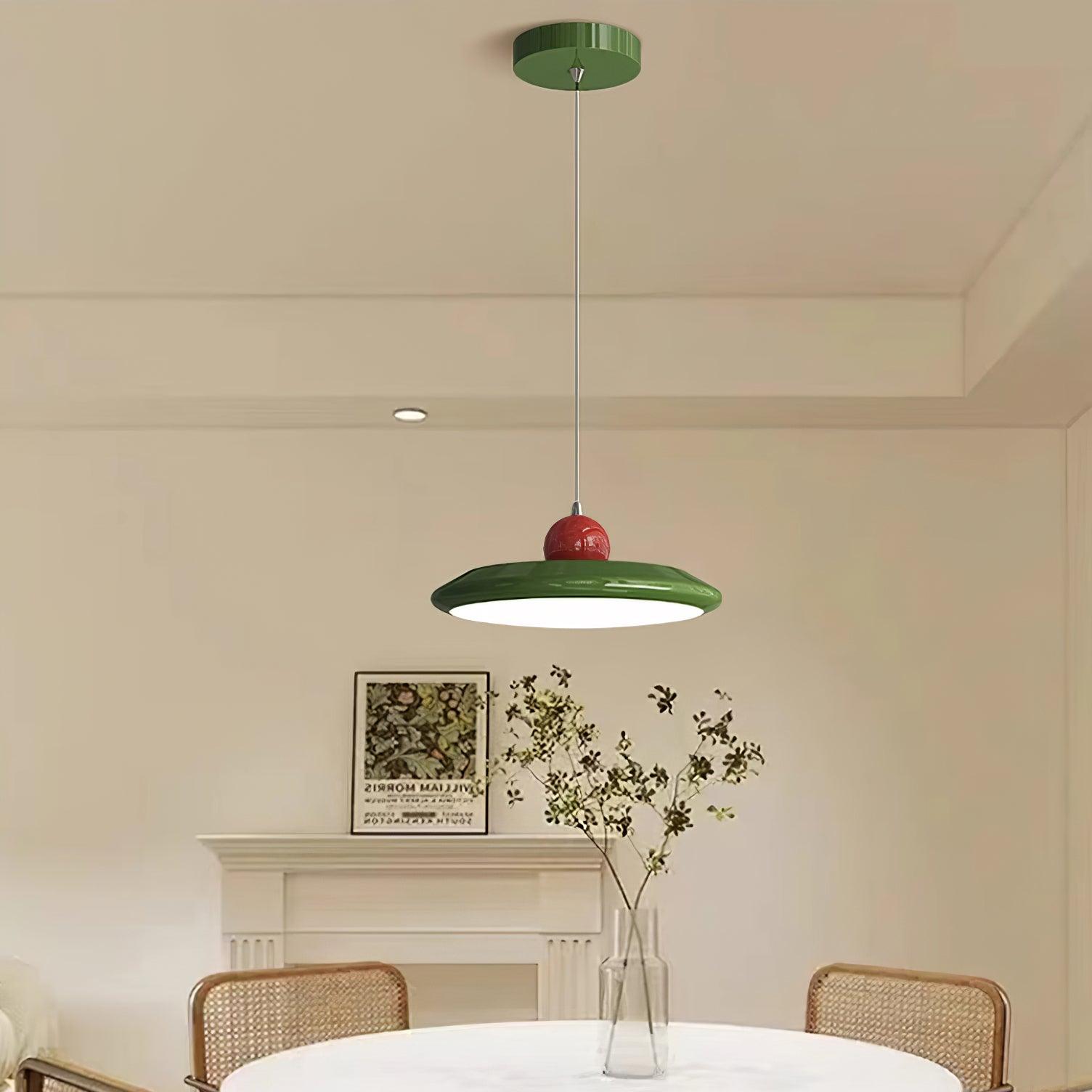 Pendant Lamp White Acrylic Disc Green Trim Red Bold - Letslighting